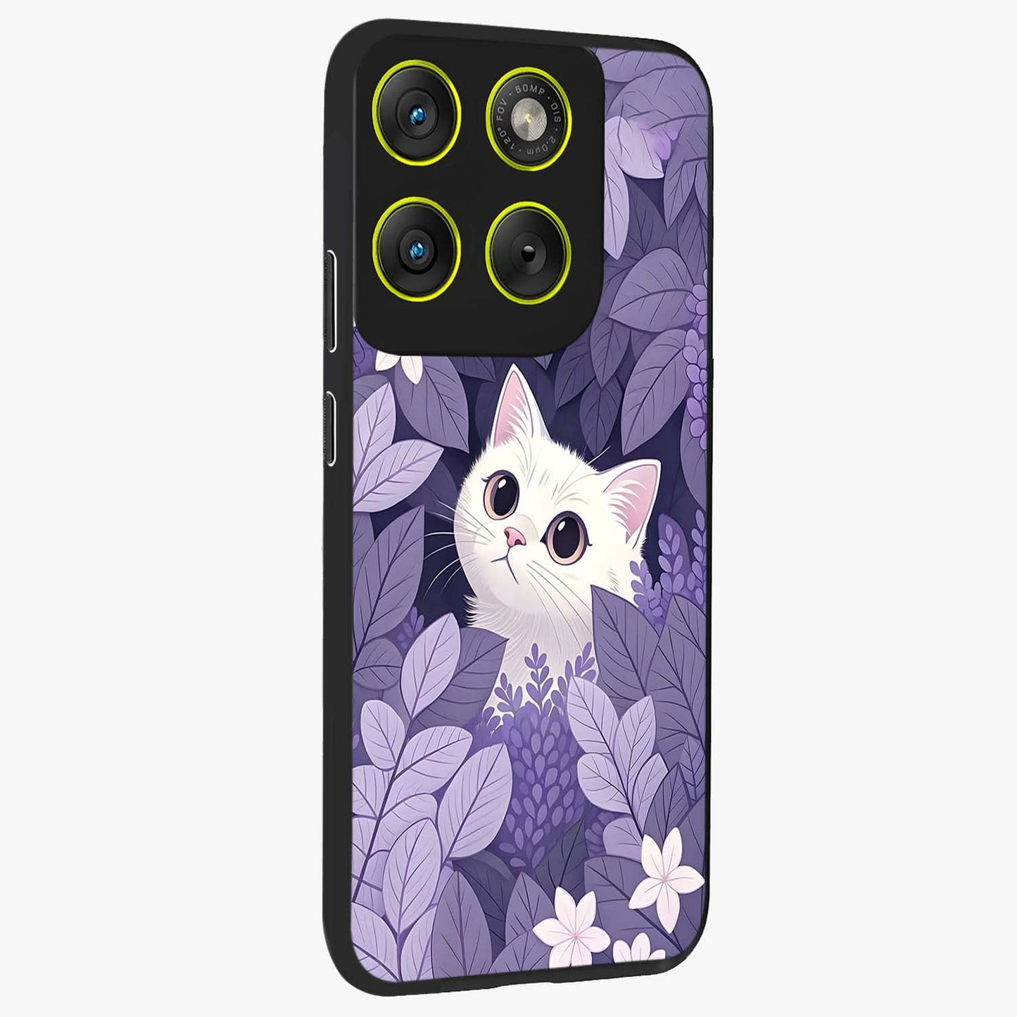 Lilac Hide Peek Cat Glass Case upright view showcasing charming cat artwork with adorable peek theme.