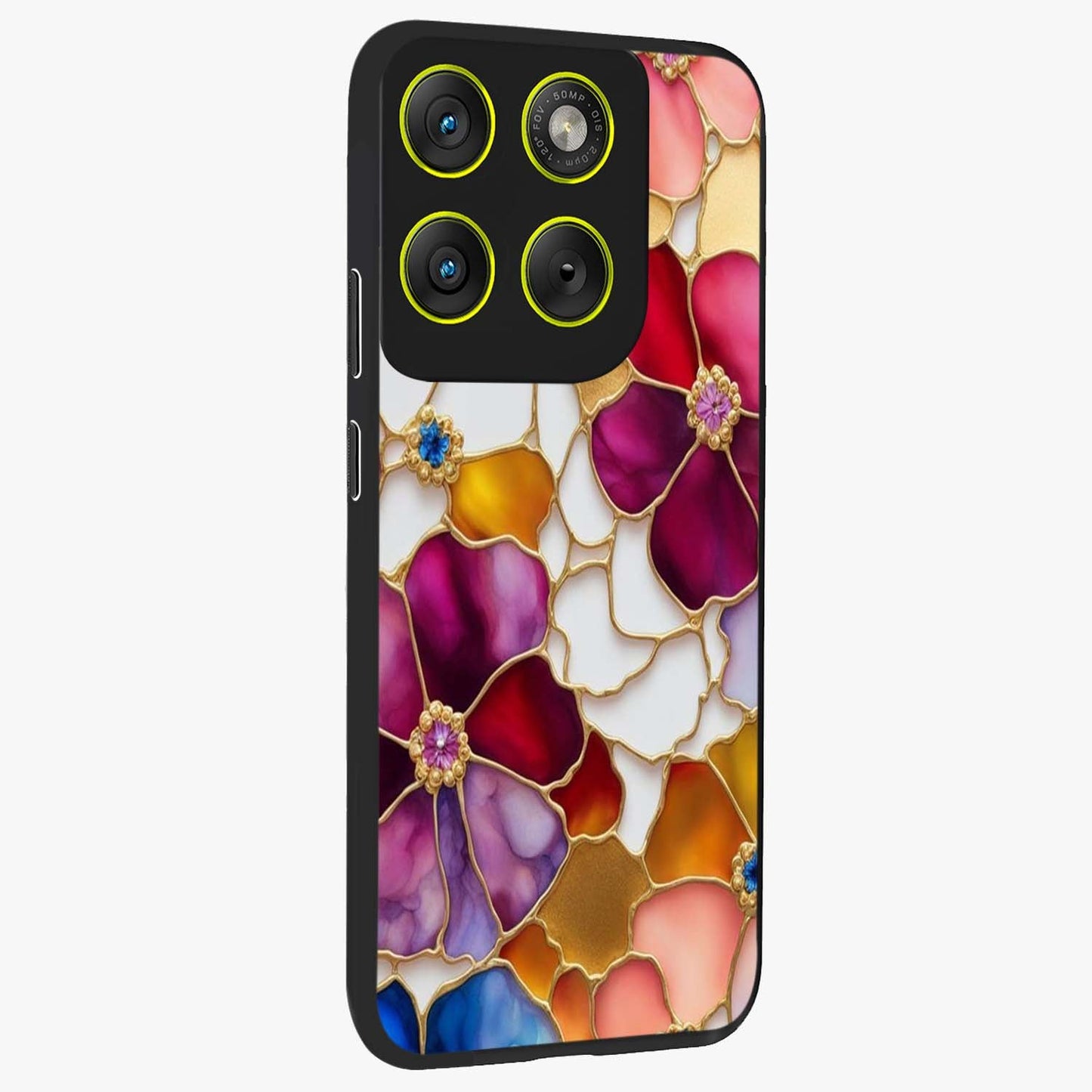 Marble Flower Pattern Glass Case upright view showcasing decorative marble flower artwork with refined style.