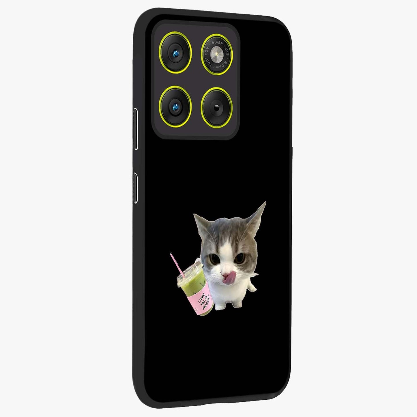 Matcha Cat Style Glass Case upright view showcasing charming cat artwork with cozy aesthetic theme.