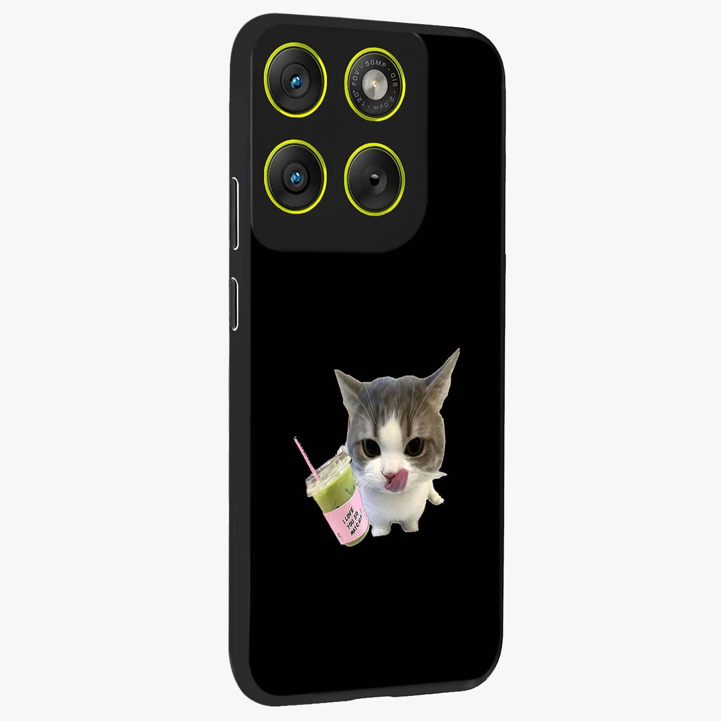Matcha Cat Style Glass Case upright view showcasing charming cat artwork with cozy aesthetic theme.