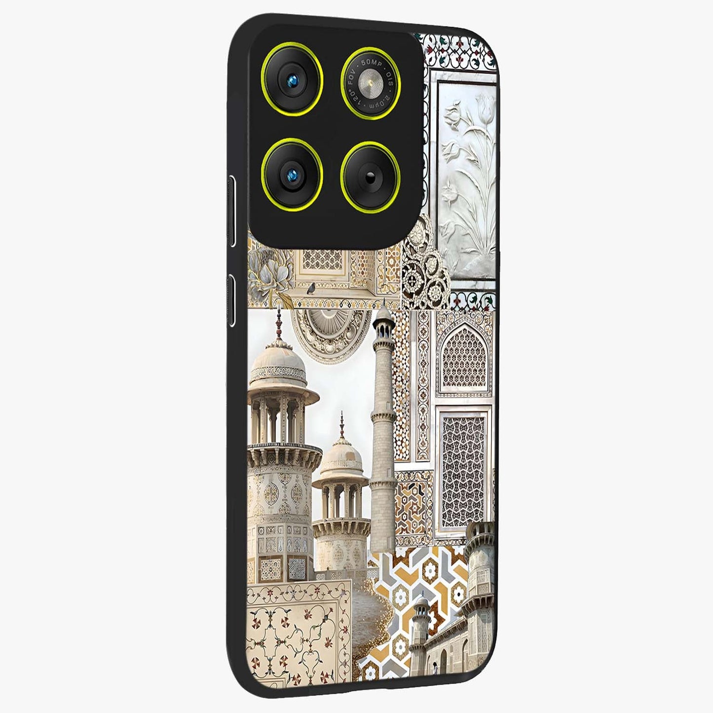 Mughal Marble Legacy Glass Case upright view showcasing ornate Mughal design with luxurious traditional theme.