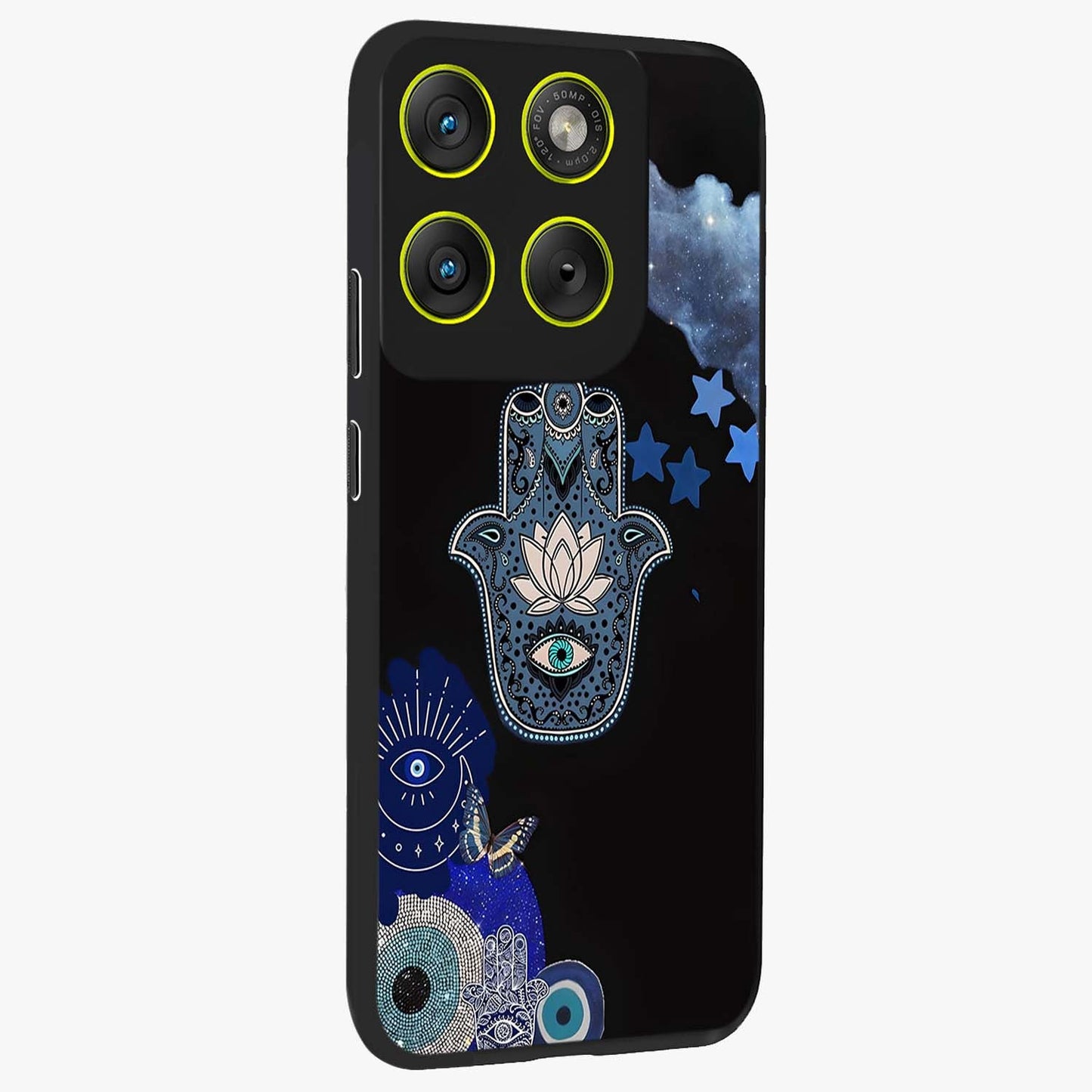 Mystic Hand Aura Glass Case upright view showcasing symbolic hand artwork with mystical energy theme.