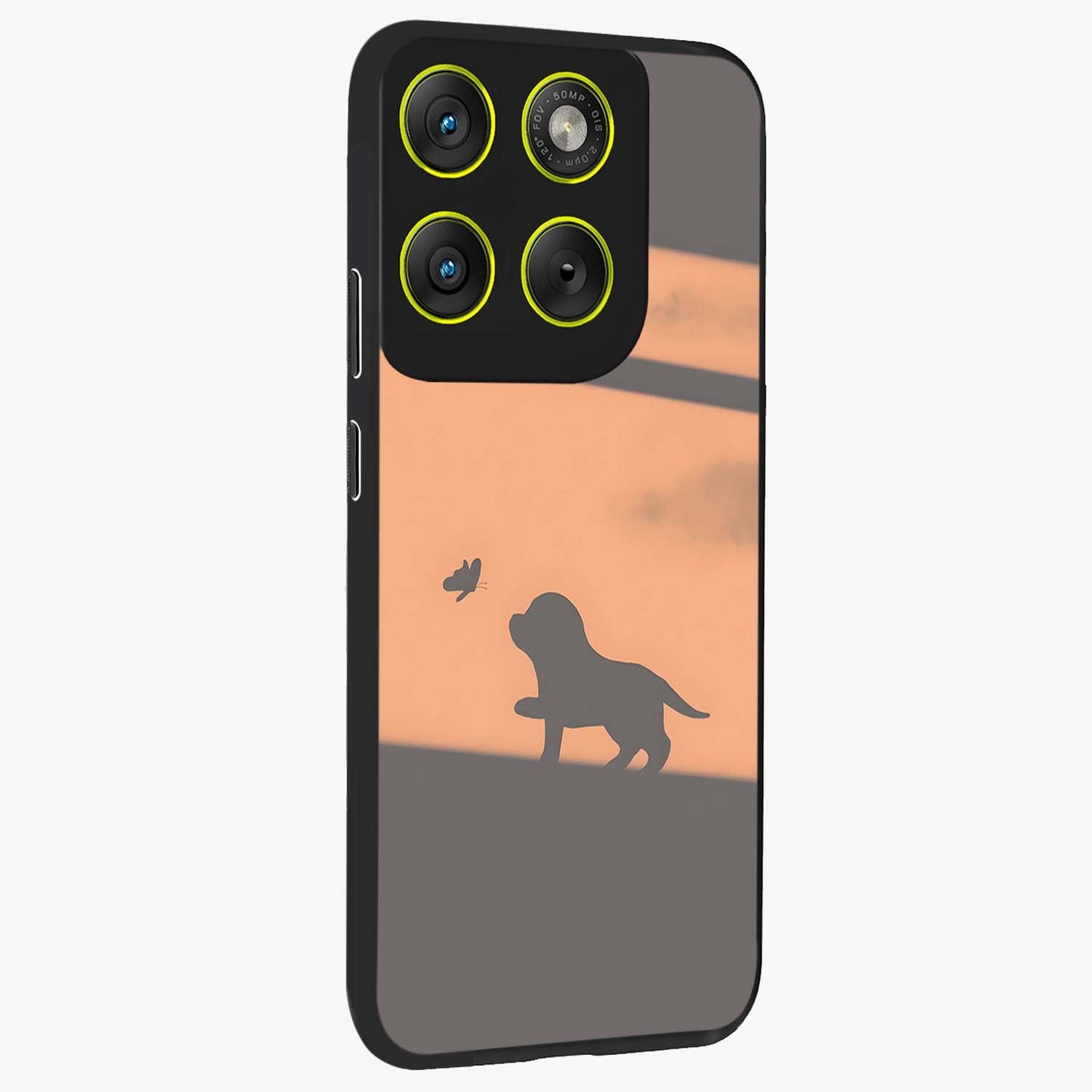 Puppy Shadow Art Glass Case upright view showcasing charming puppy artwork with creative silhouette theme.