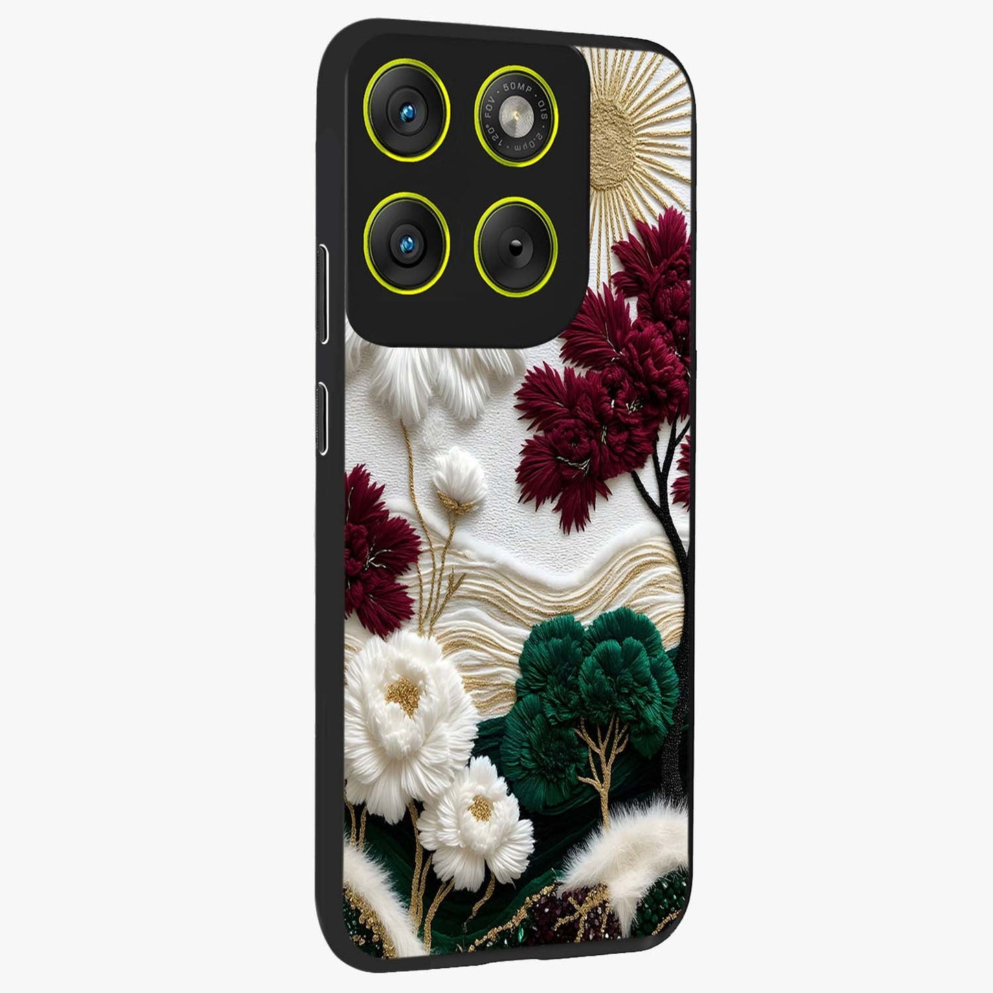 Radiant Bloom Elegance Glass Case upright view showcasing decorative flower artwork with refined botanical theme.