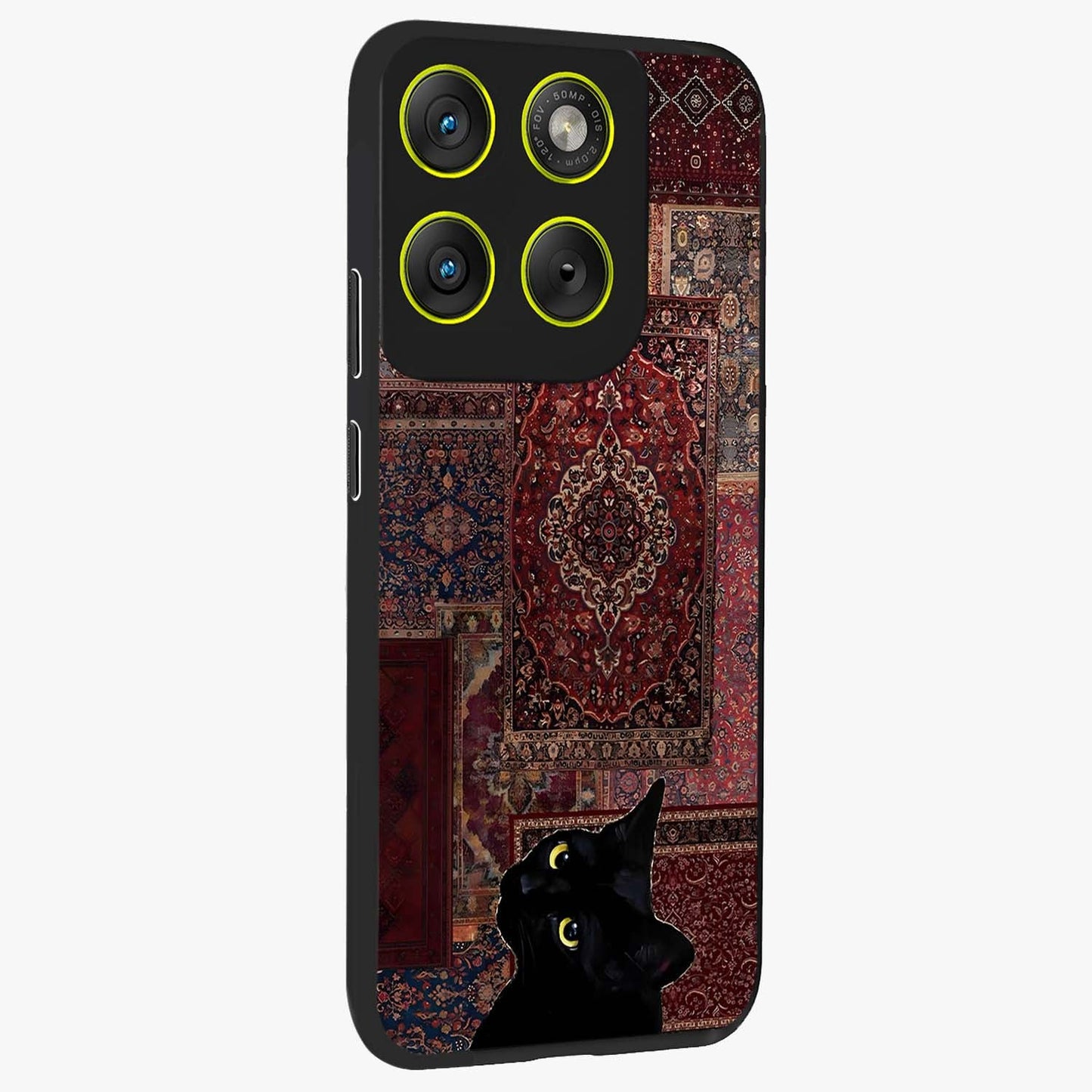 Regal Magic Cat Apple Glass Case upright view showcasing charming cat artwork with playful magical theme.