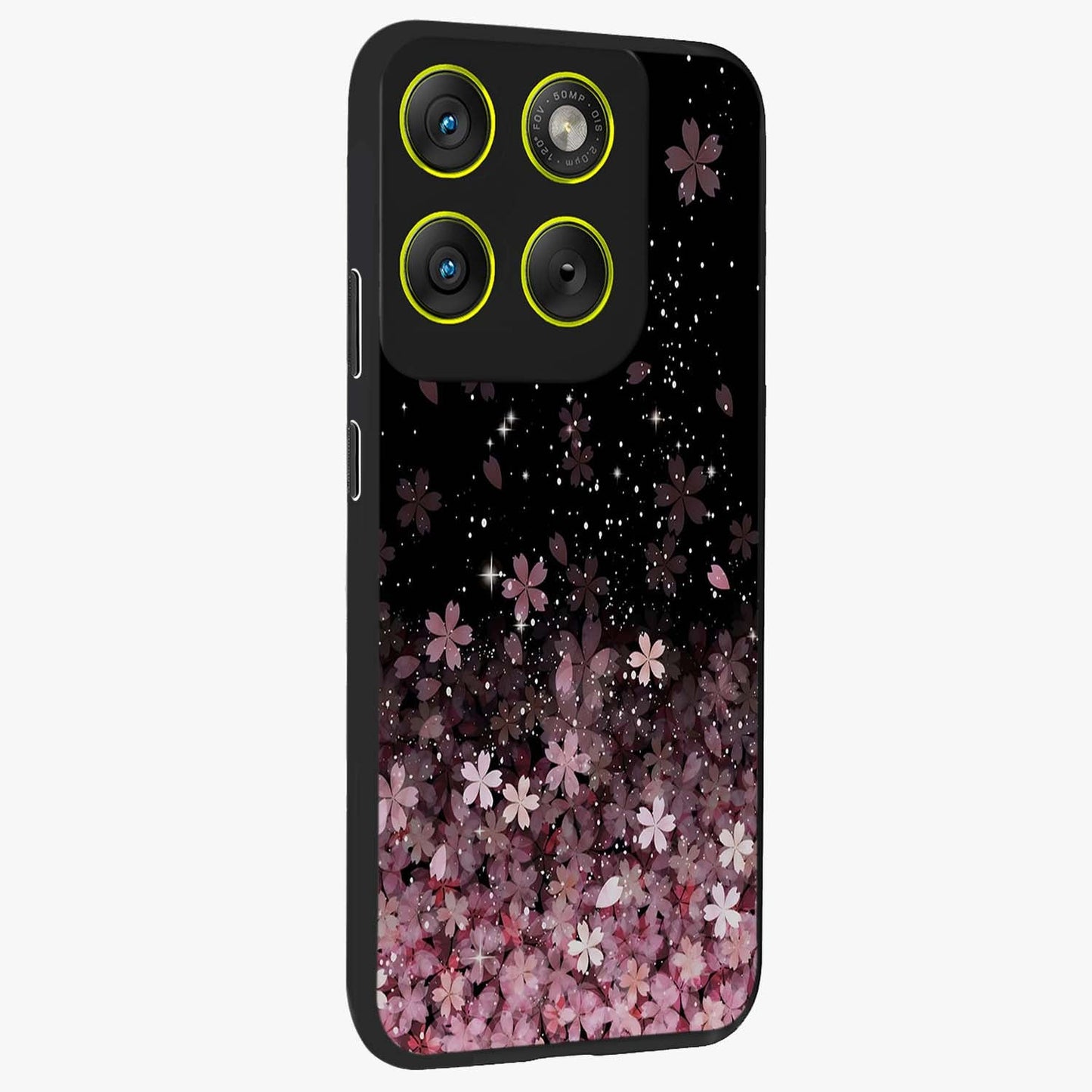 Small Starry Flowers Glass Case upright view showcasing charming floral artwork with dreamy starry theme.