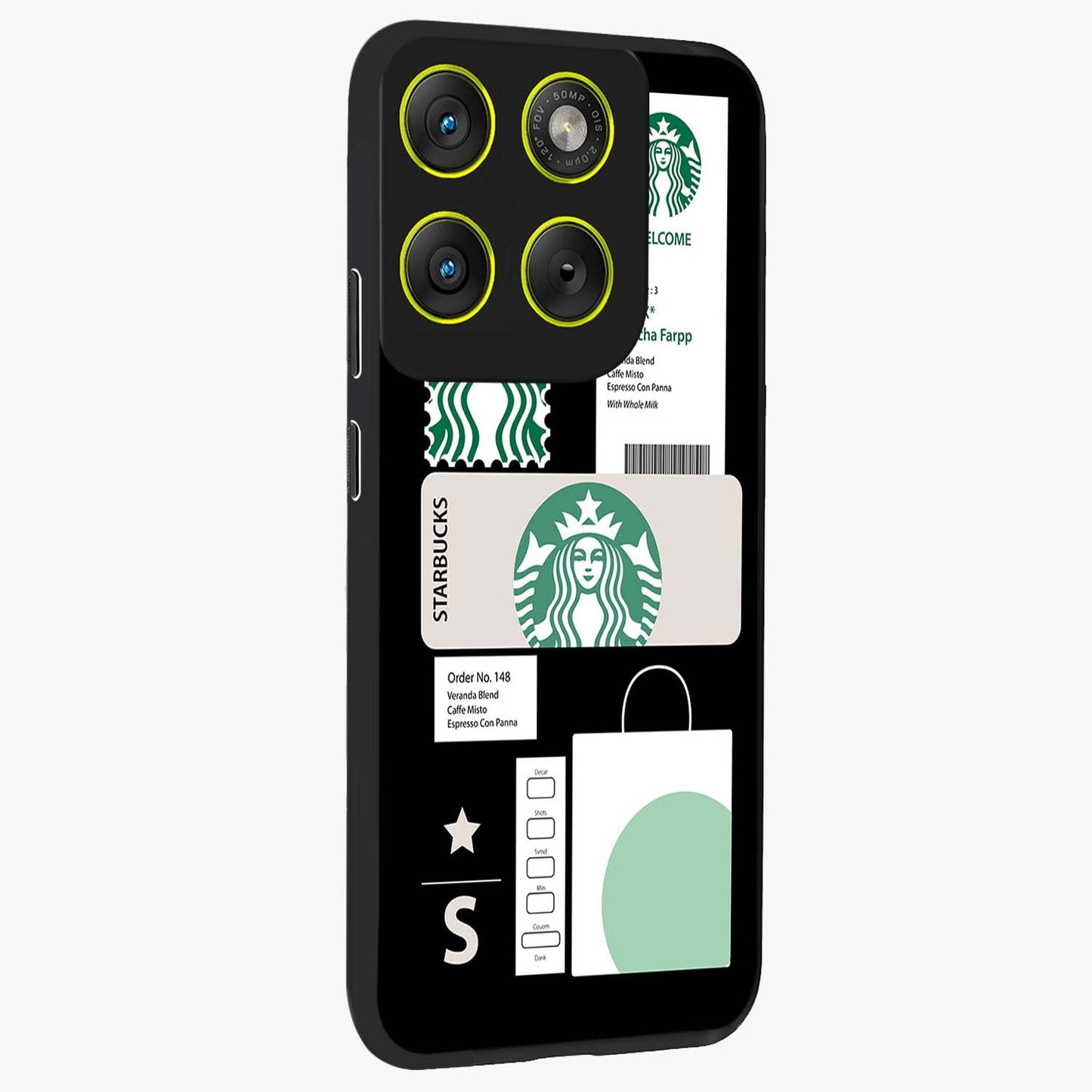 Starbucks Mocha Glass Case upright view showcasing trendy coffee inspired artwork with modern lifestyle theme.