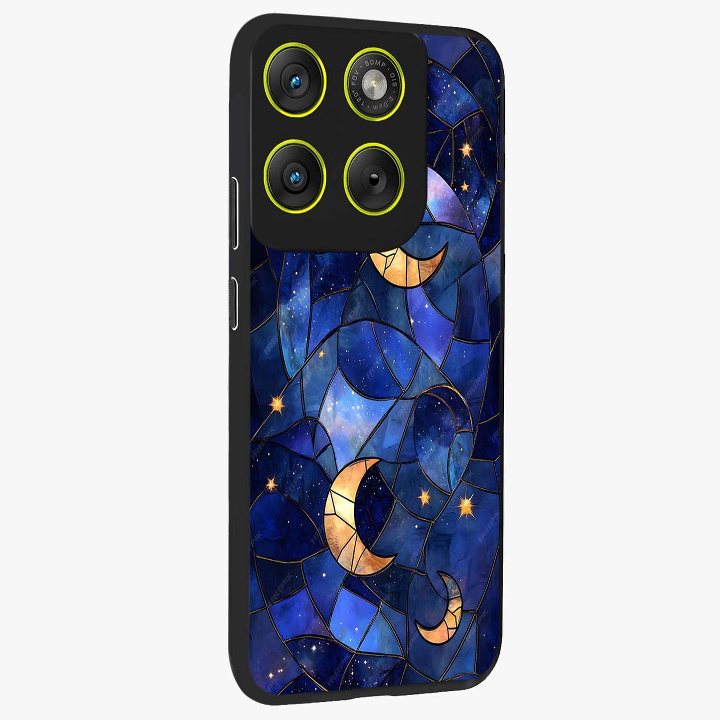 Starlit Sky Tapestry Glass Case upright view showcasing elegant starry sky artwork with cosmic decorative theme.