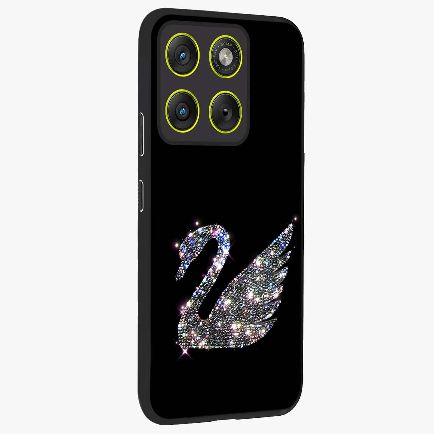Starlit Swan Grace Glass Case upright view showcasing beautiful swan artwork with peaceful night themed design.