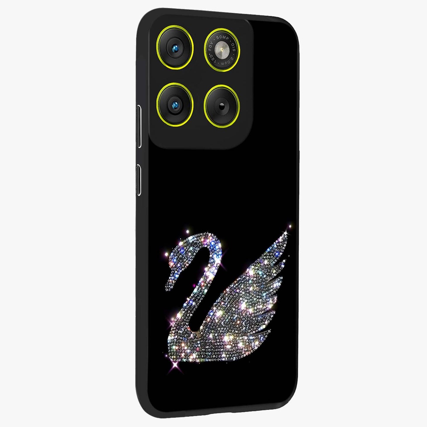 Starlit Swan Grace Glass Case upright view showcasing beautiful swan artwork with peaceful night themed design.