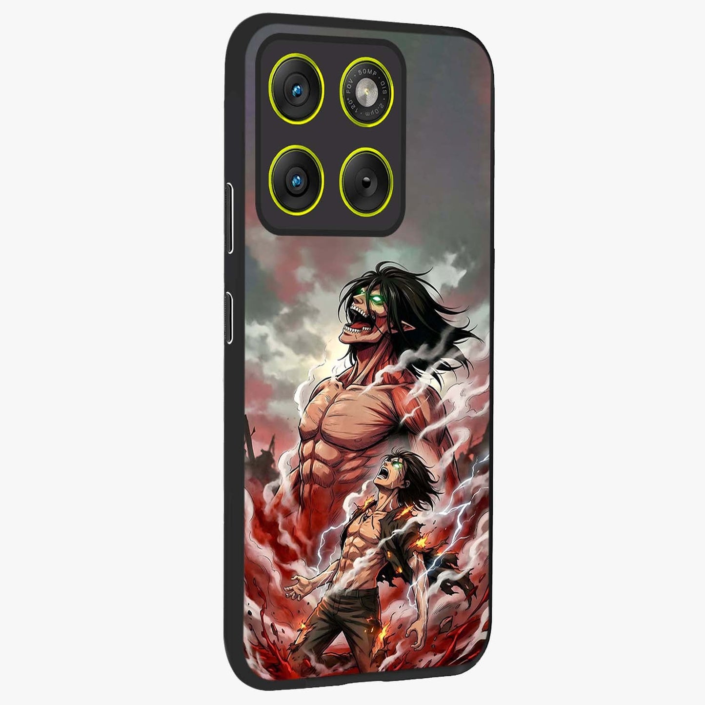 Titan Awakening Fury Glass Case upright view showcasing intense titan artwork with epic fantasy theme.