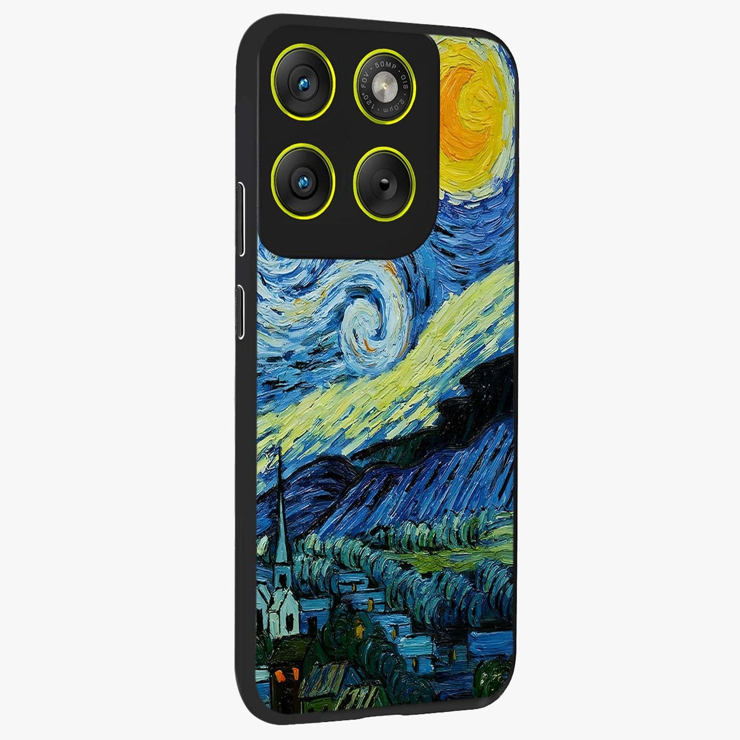 Van Gogh Art Glass Case upright view showcasing expressive painting style artwork with timeless artistic theme.
