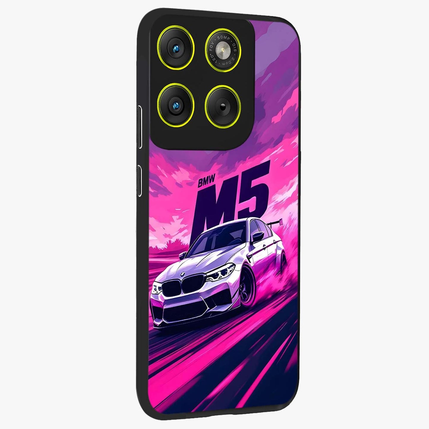 Velocity Drift Pulse Glass Case upright view showcasing powerful racing artwork with energetic motorsport theme.