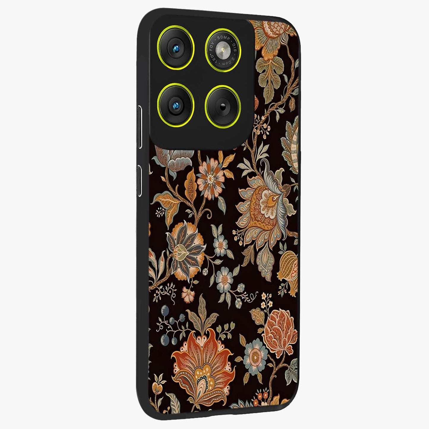 Vintage Floral Dream Glass Case upright view showcasing delicate floral artwork with timeless vintage theme.