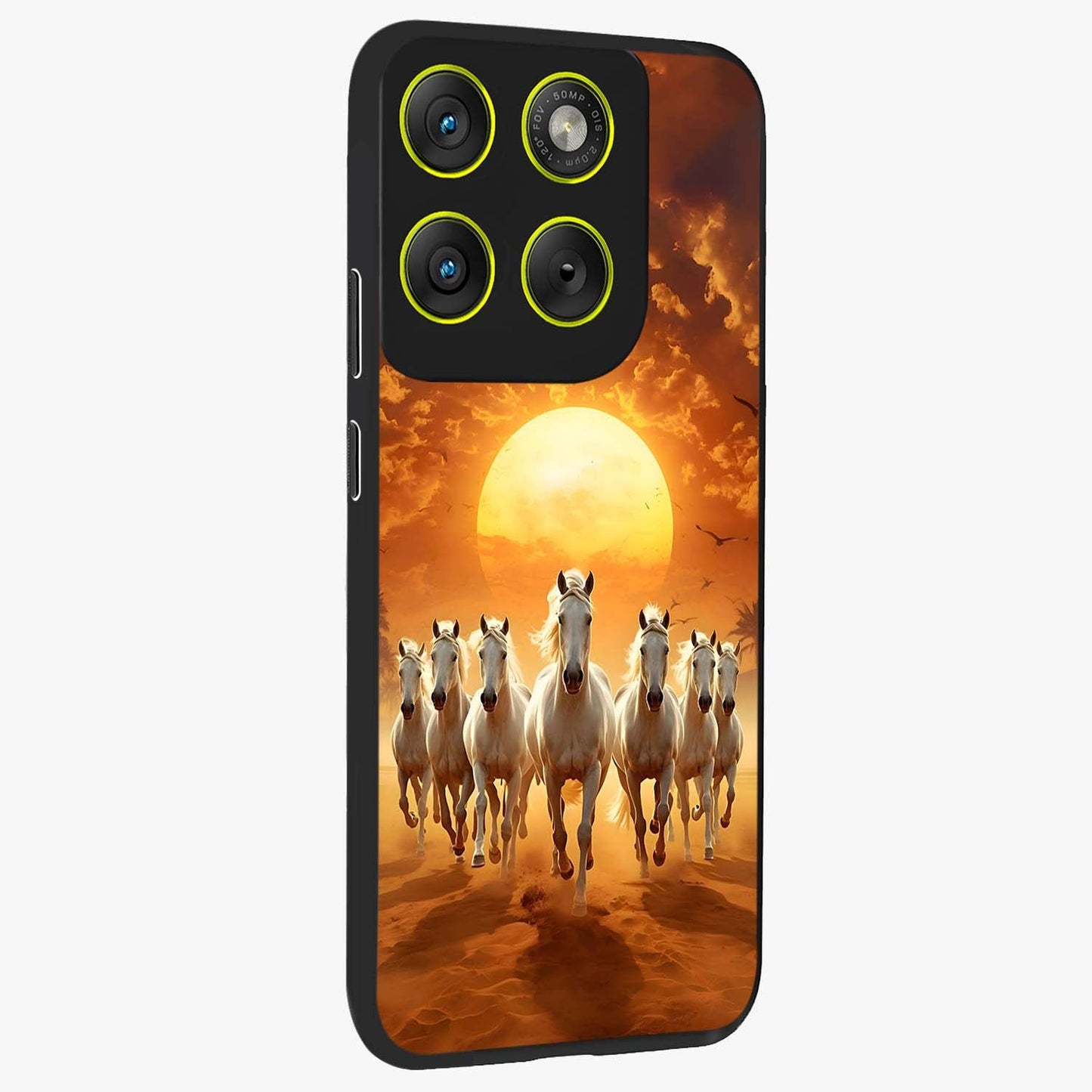 Wild Sunset Majesty Glass Case upright view showcasing dramatic sunset artwork with bold nature theme.