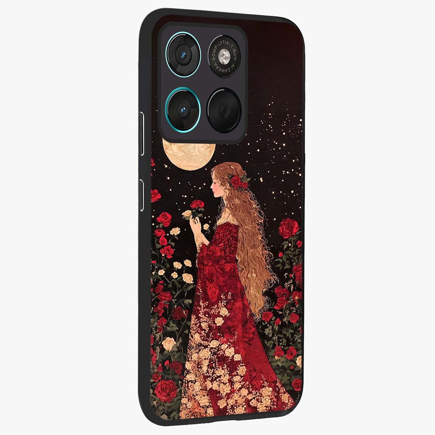 Crimson Dreams Glass Case upright view showcasing dreamy red toned artwork with modern aesthetic style.