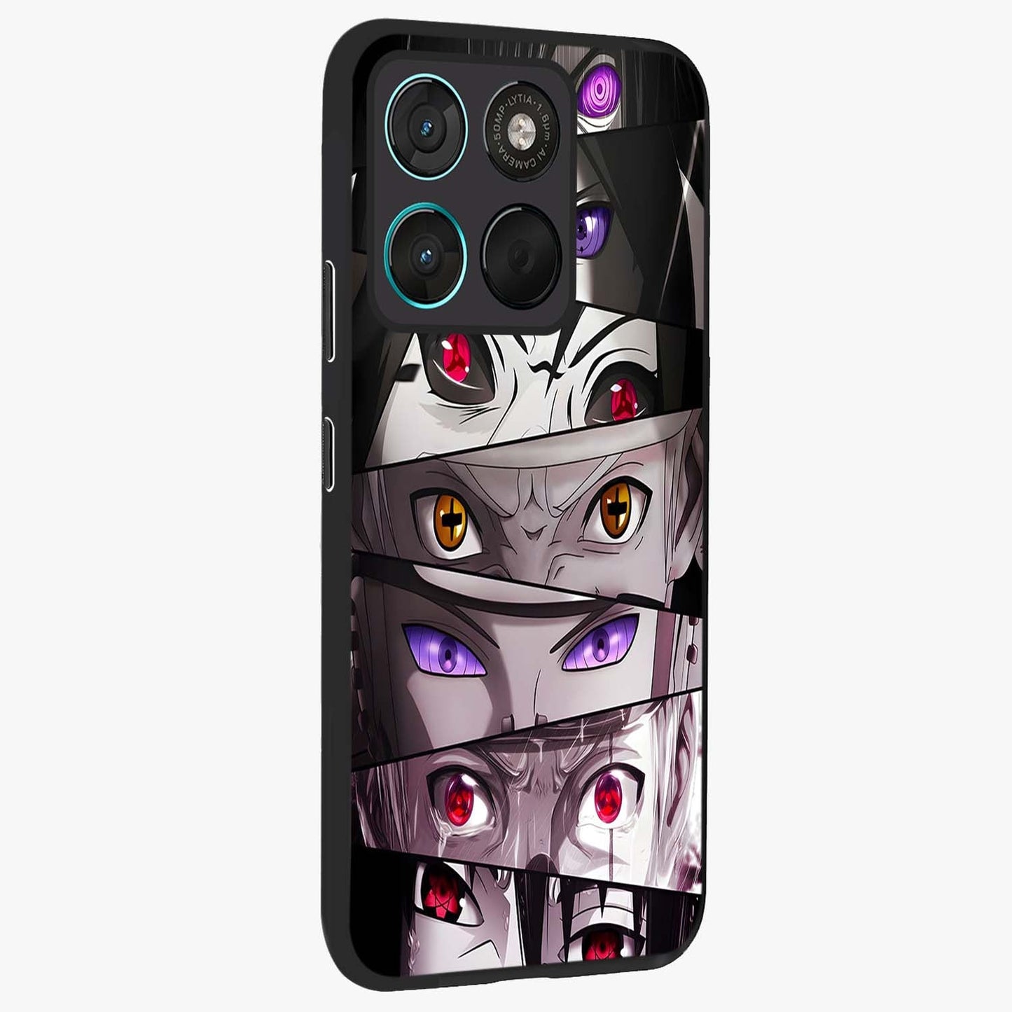 Eyes of Destiny Glass Case upright view showcasing symbolic eye artwork with dramatic artistic theme.