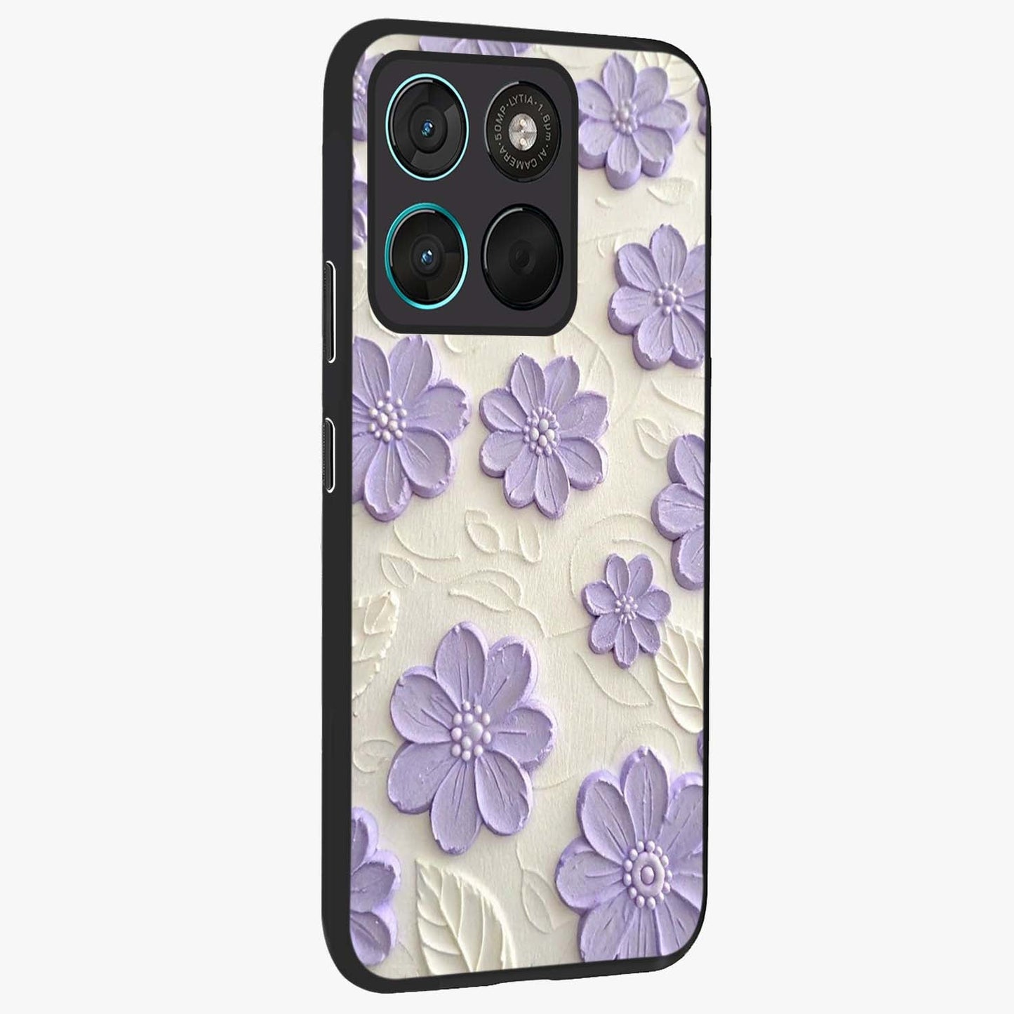 Floral Wall Art With Purple Flowers Glass Case upright view showcasing elegant purple flower artwork with decorative floral theme.