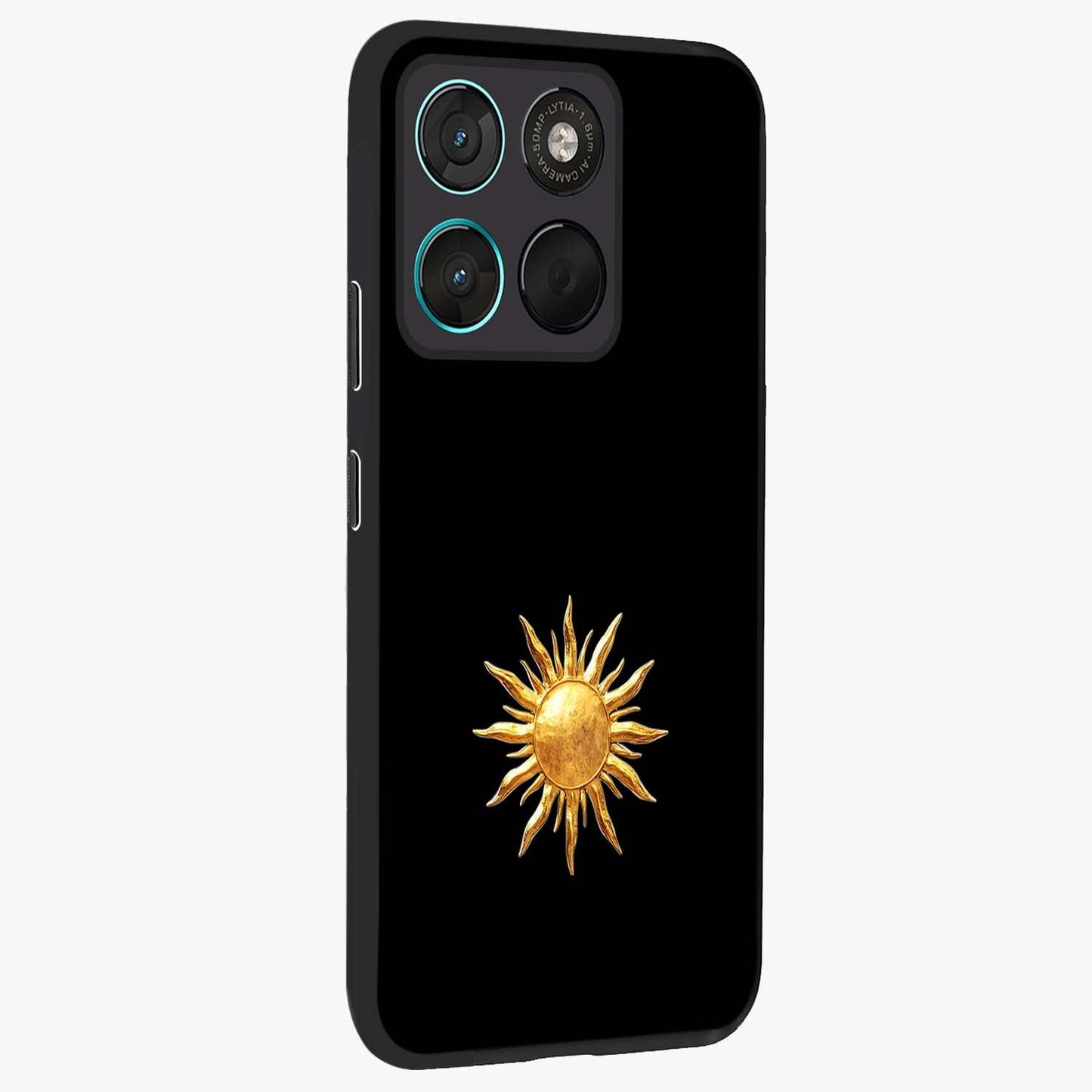 Golden Sun Minimalism Glass Case upright view showcasing haunting graveyard artwork with dramatic dark theme.