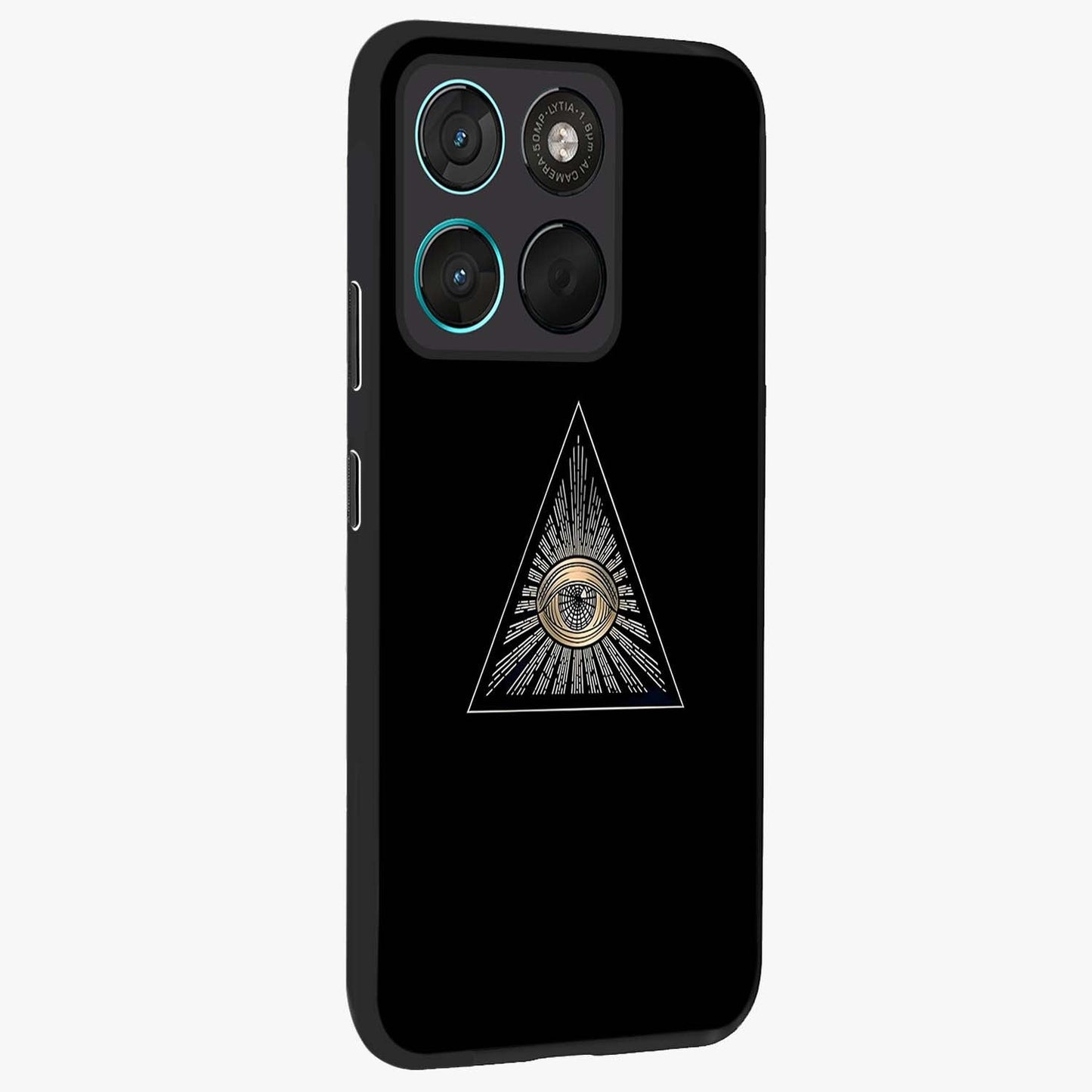 Illuminati Evil Glass Case upright view showcasing striking illuminati artwork with mysterious symbolic theme.