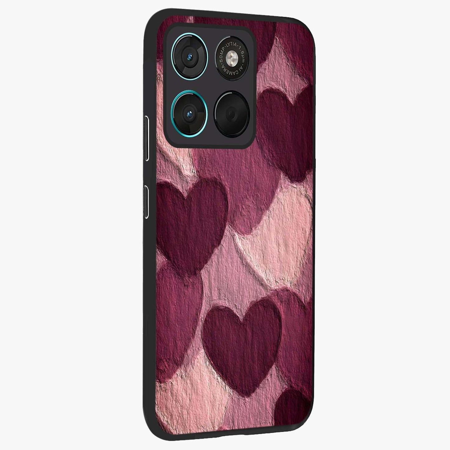 Layered Paper Hearts Glass Case upright view showcasing decorative layered heart artwork with sweet love theme.