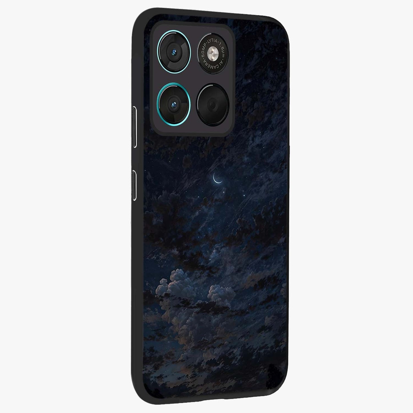 Lunar Veil Silence Glass Case upright view showcasing calm moon themed artwork with serene night atmosphere.