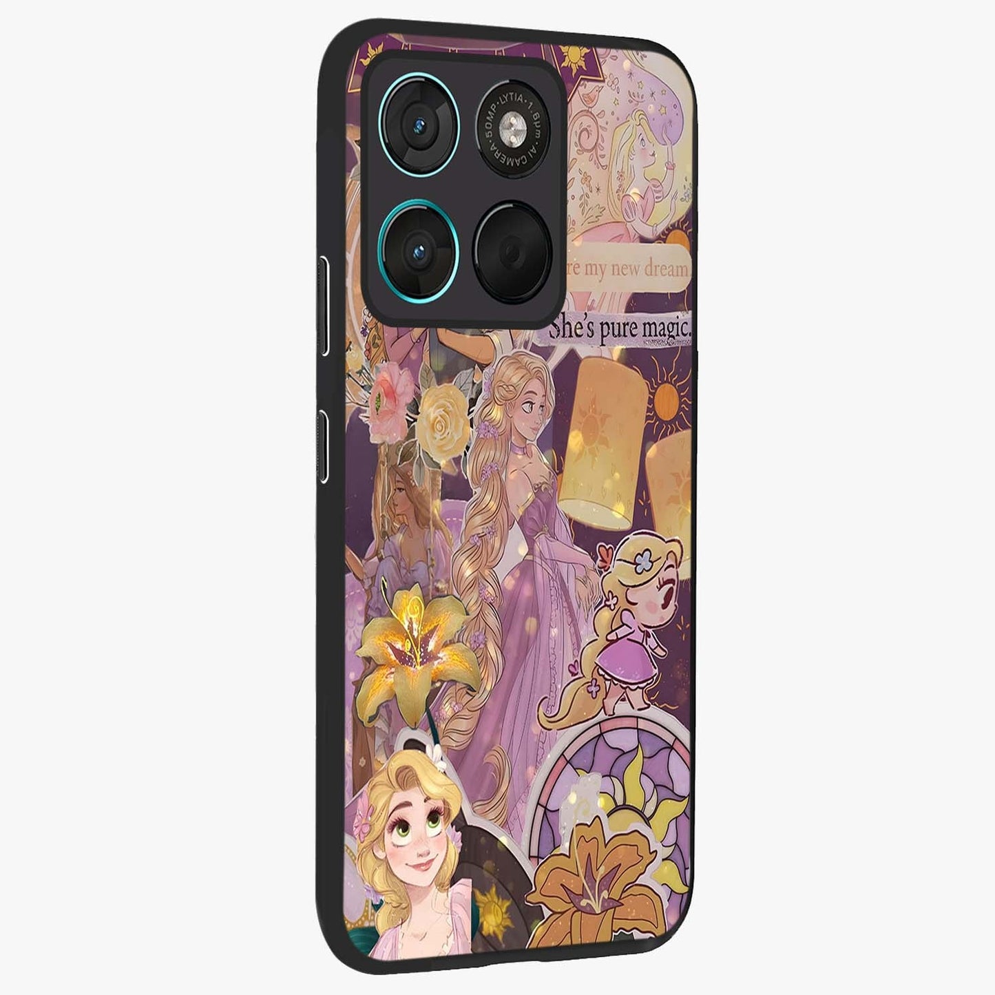 Magical Tangled Dream Glass Case upright view showcasing enchanting artistic artwork with dreamy fantasy theme.