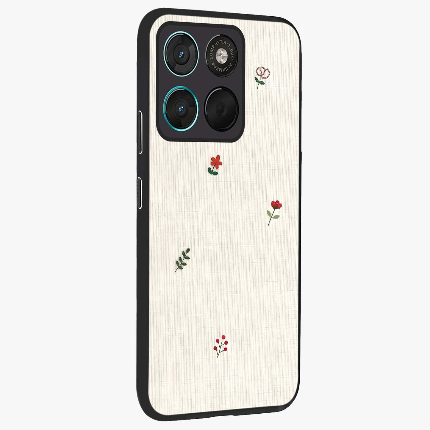 Minimalistic Blue With White Flower Pattern Glass Case upright view showcasing clean white flower artwork with calming blue theme.