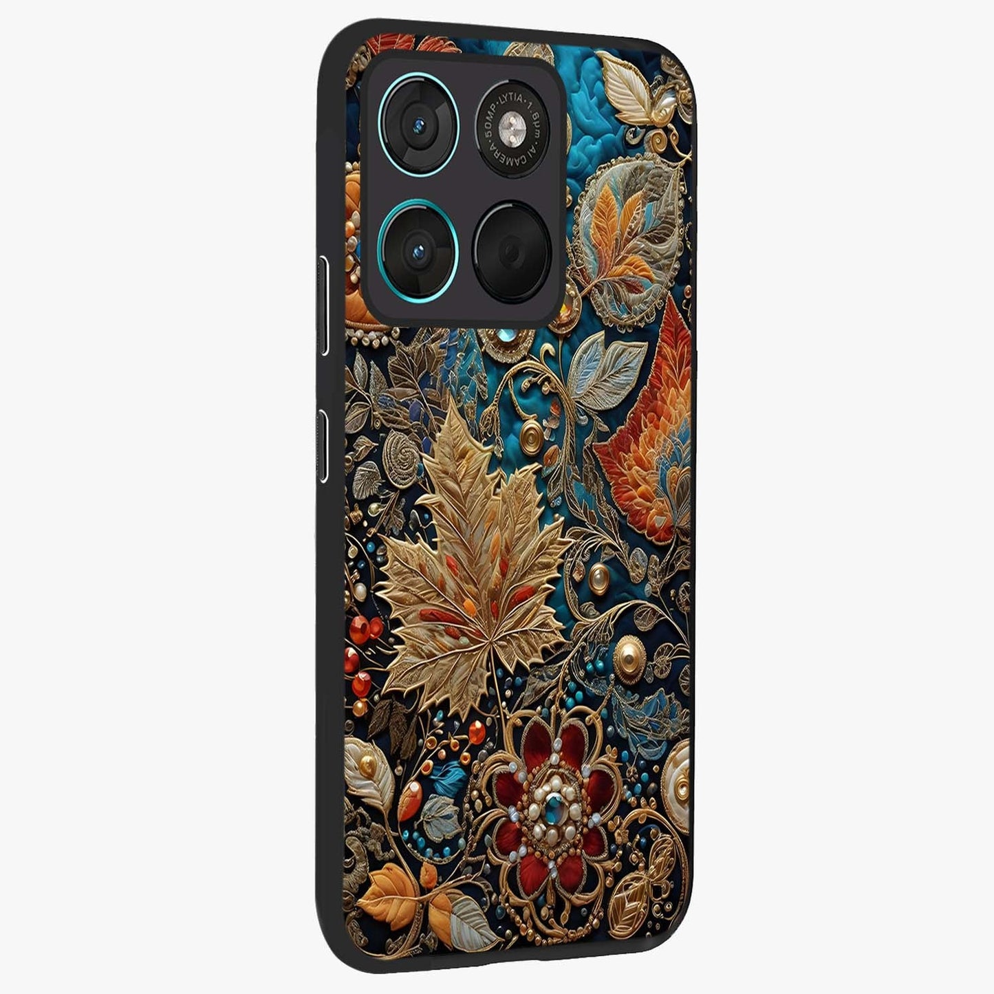 Royal Jewel Garden Glass Case upright view showcasing rich floral artwork with luxurious garden theme.