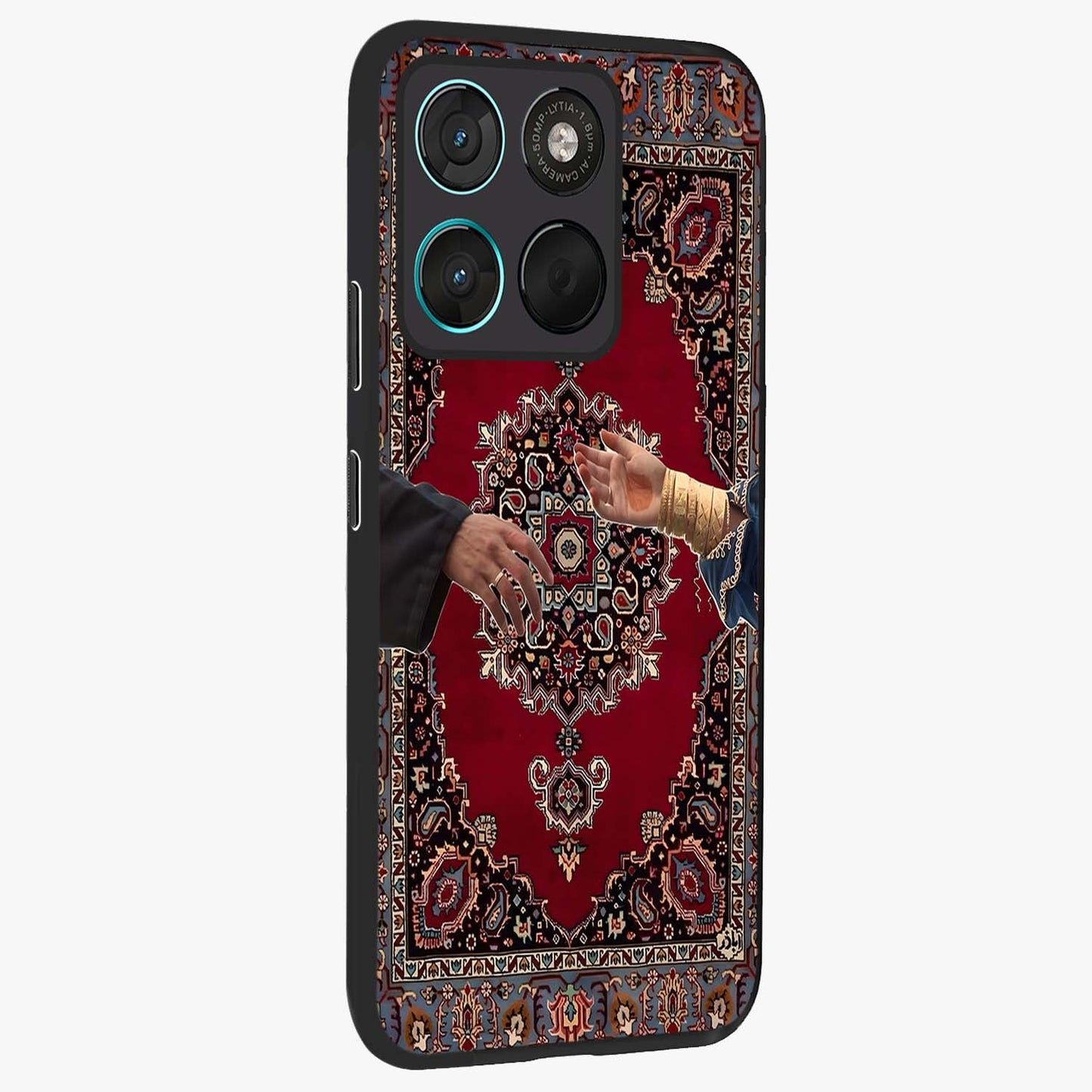 Royal Touch Reach Glass Case upright view showcasing stylish royal inspired artwork with graceful theme.
