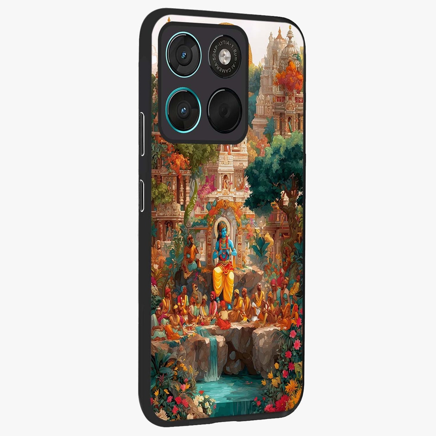 Sacred Sunlight Gods Glass Case upright view showcasing glowing divine artwork with sacred mythological theme.
