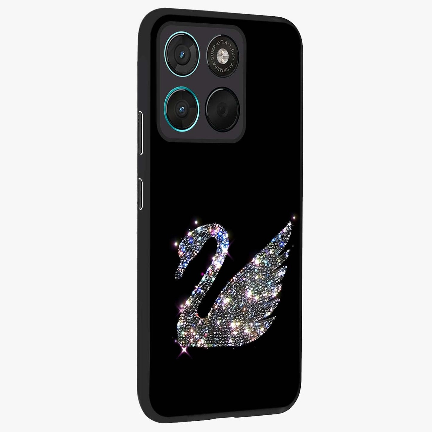 Starlit Swan Grace Glass Case upright view showcasing beautiful swan artwork with peaceful night themed design.