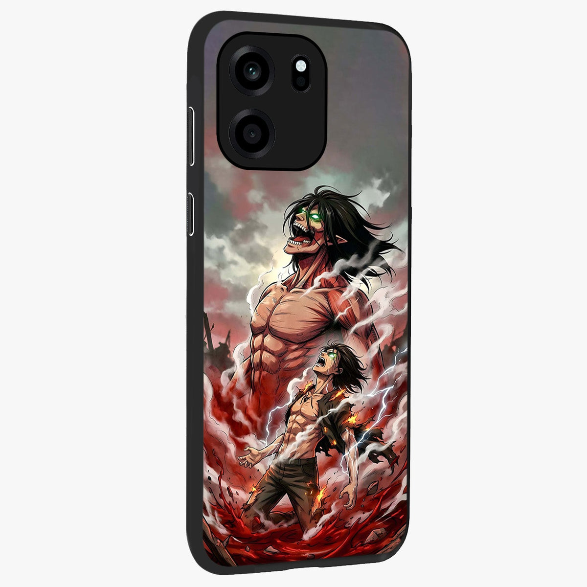 Titan Awakening Fury Glass Case upright view showcasing intense titan artwork with epic fantasy theme.