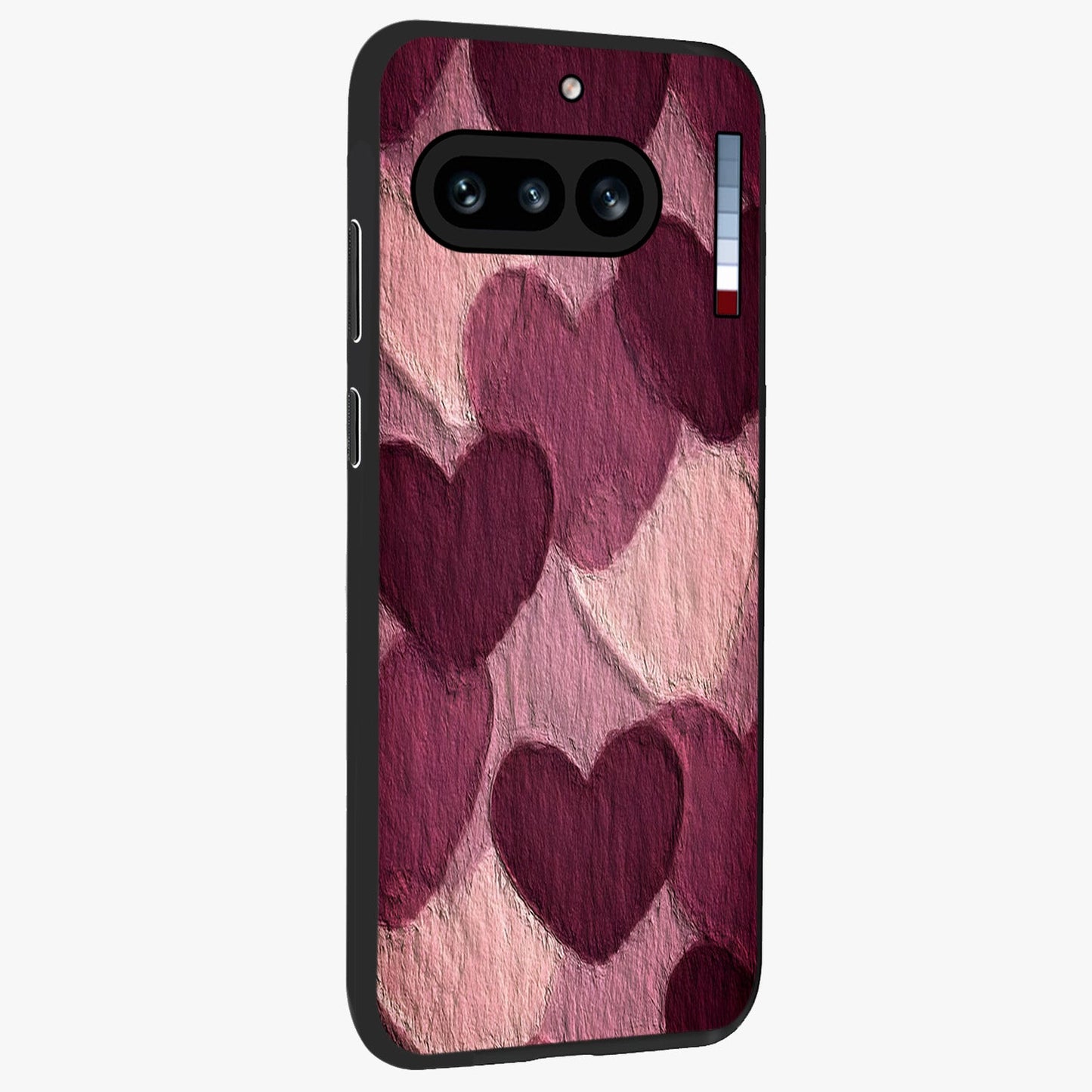 Layered Paper Hearts Glass Case upright view showcasing decorative layered heart artwork with sweet love theme.