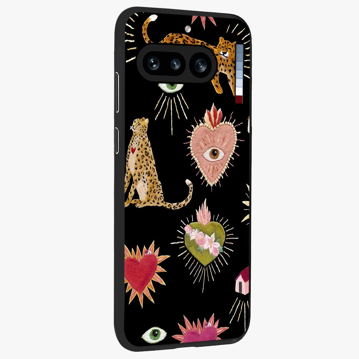 Sacred Jungle Heart Glass Case upright view showcasing vibrant jungle artwork with symbolic heart theme.