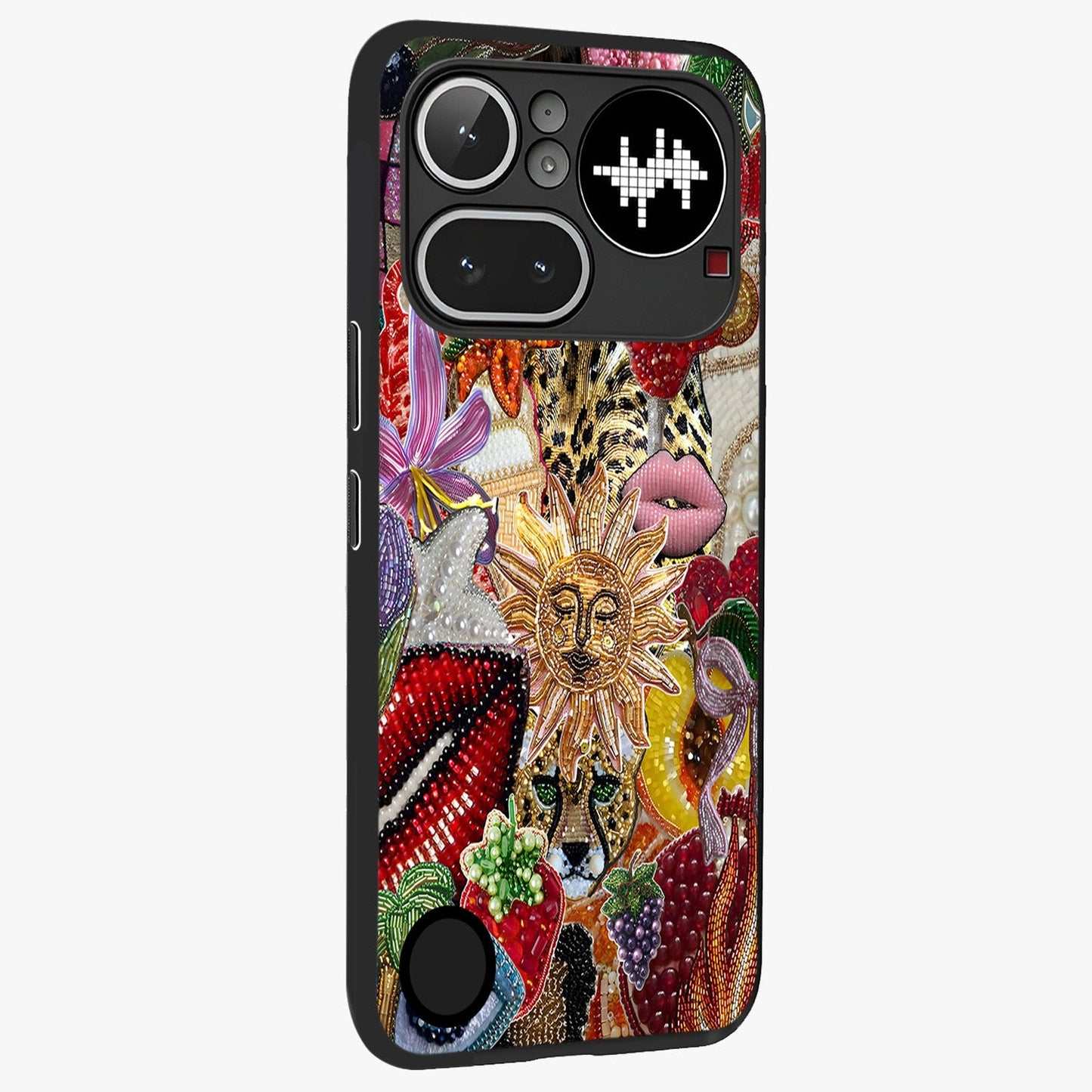 Beaded Fashion Jungle Glass Case upright view showcasing tropical jungle aesthetic with decorative bead elements.