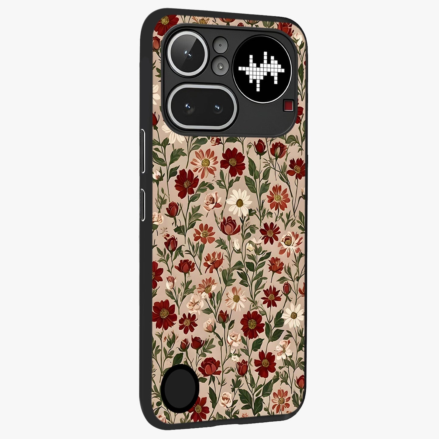 Biege Flower With Leaf Glass Case upright view showcasing delicate beige flower illustration with clean botanical style.