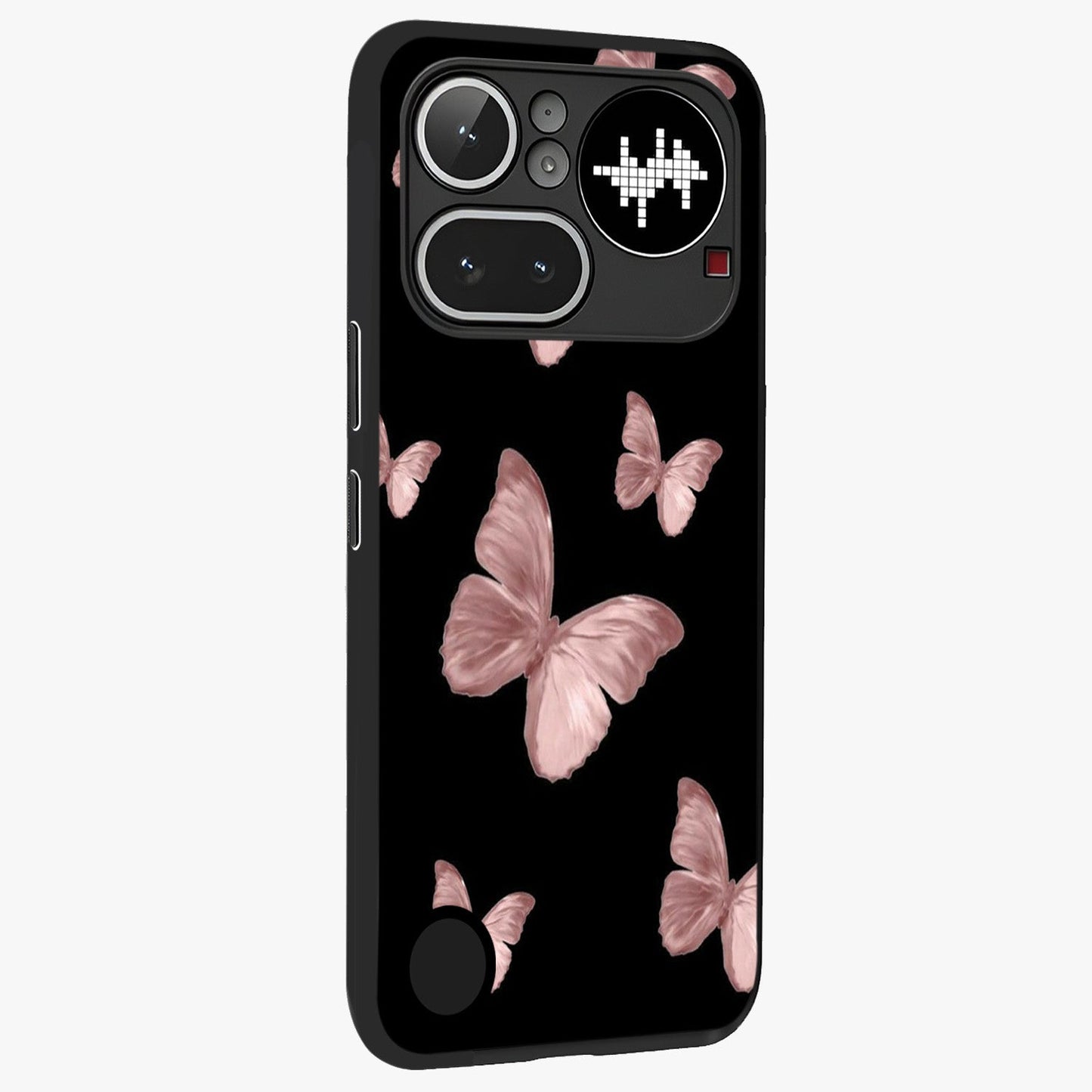 Butterfly Pattern Glass Case upright view showcasing graceful butterfly artwork with soft decorative theme.