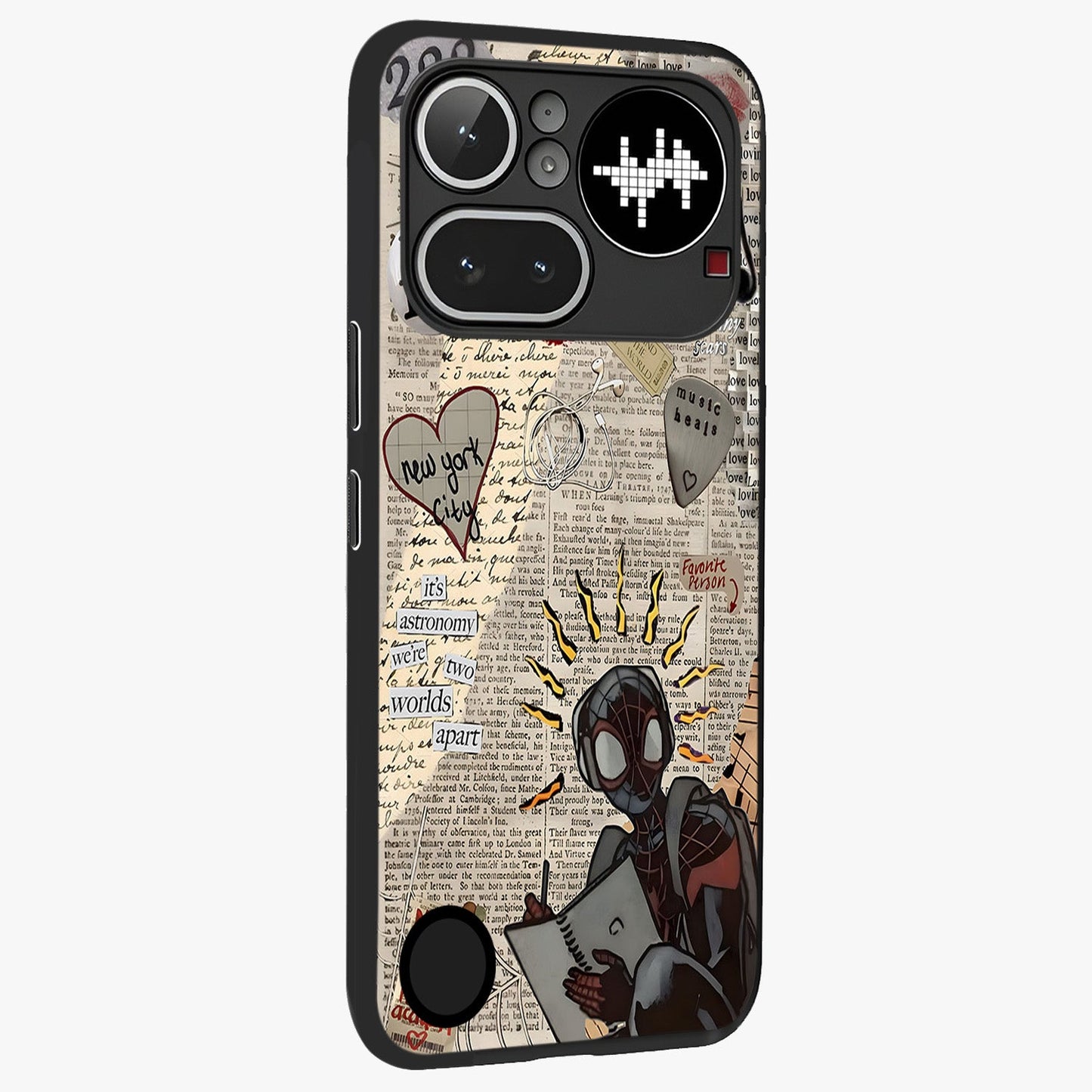 City Dream Sketch Glass Case upright view showcasing urban skyline artwork with stylish hand drawn design.