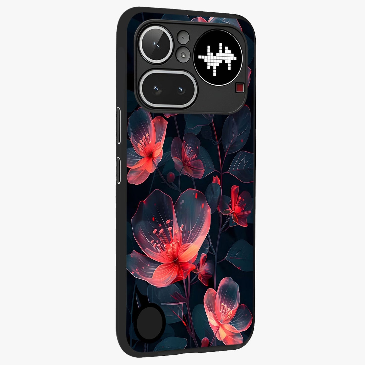 Dark Shade of Flower Glass Case upright view showcasing delicate flower artwork with rich dark floral theme.