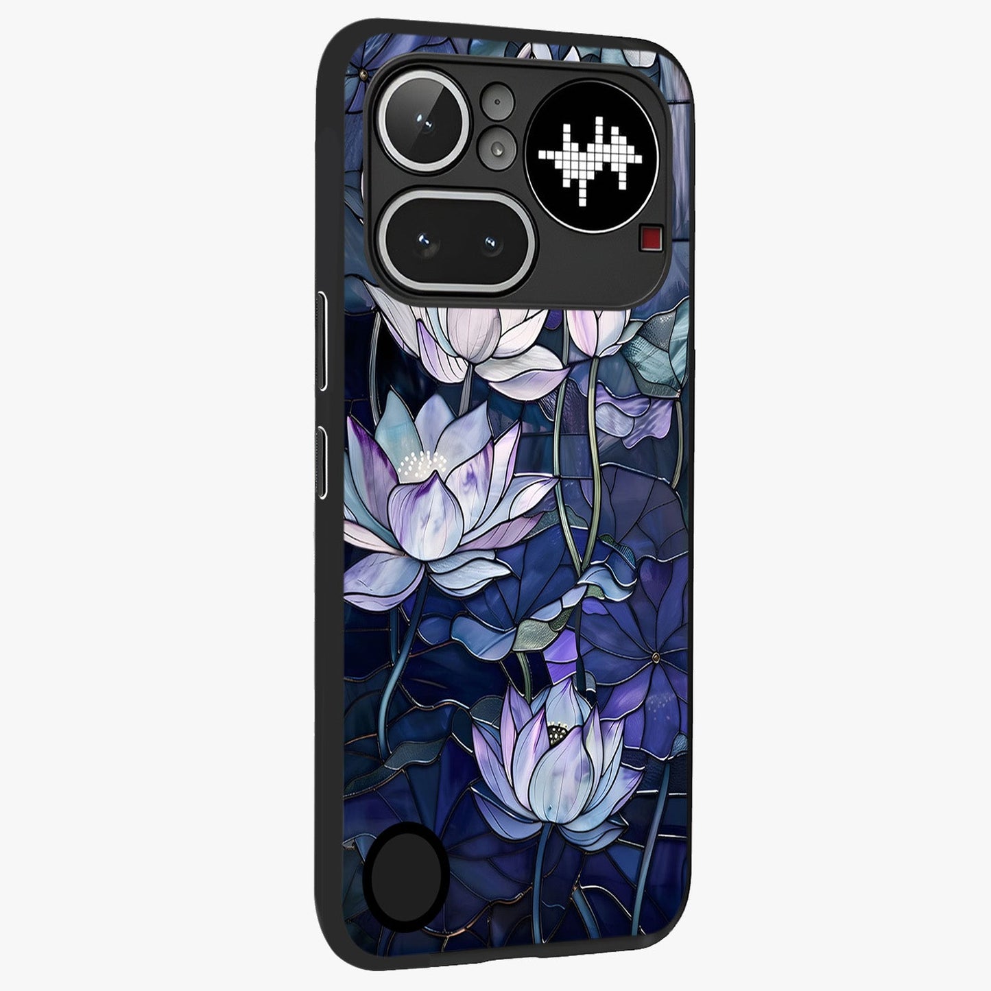 Gloss Petal Rush Glass Case upright view showcasing dynamic floral petal artwork with modern botanical theme.