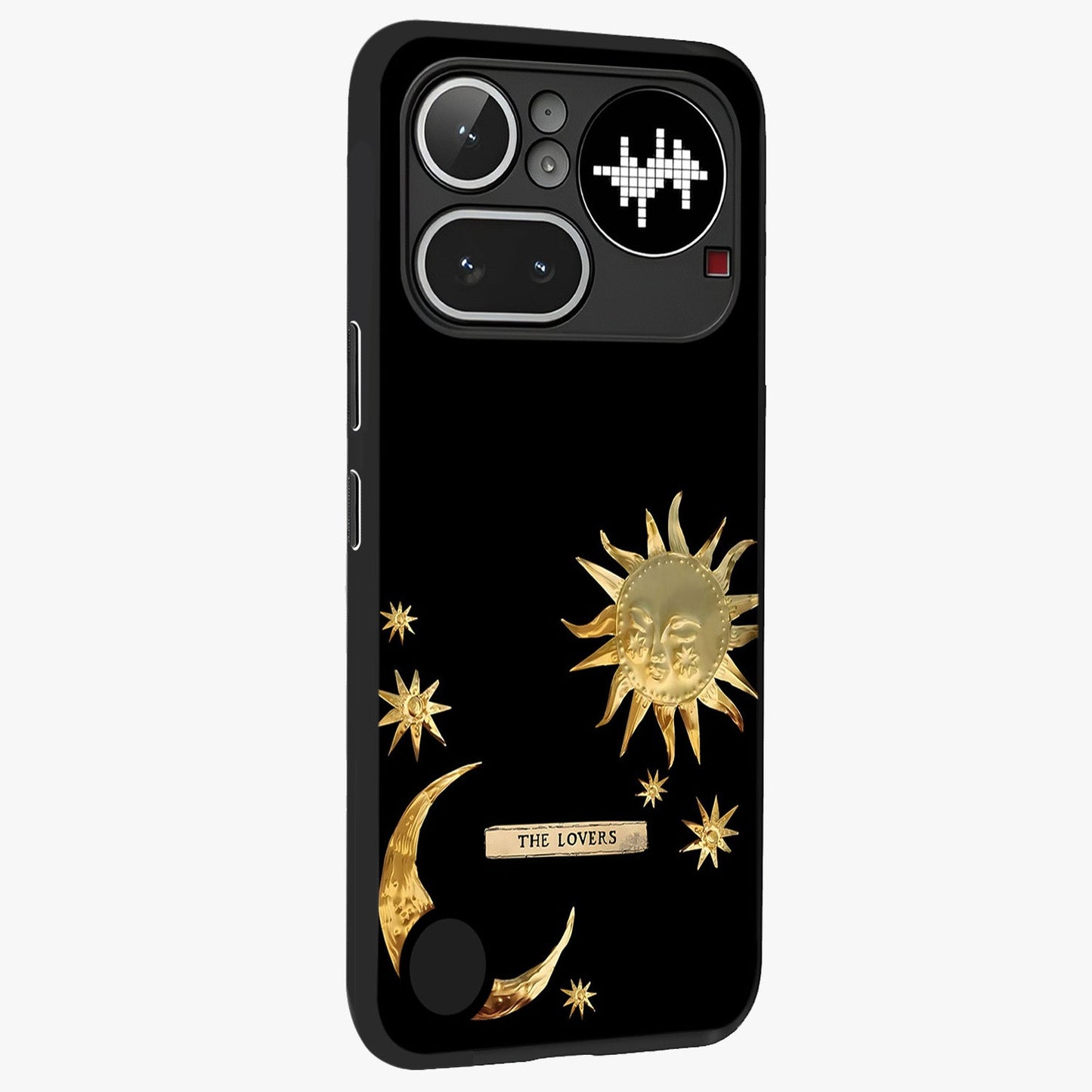 Gold Sun Blush Glass Case upright view showcasing glowing sun artwork with elegant celestial theme.