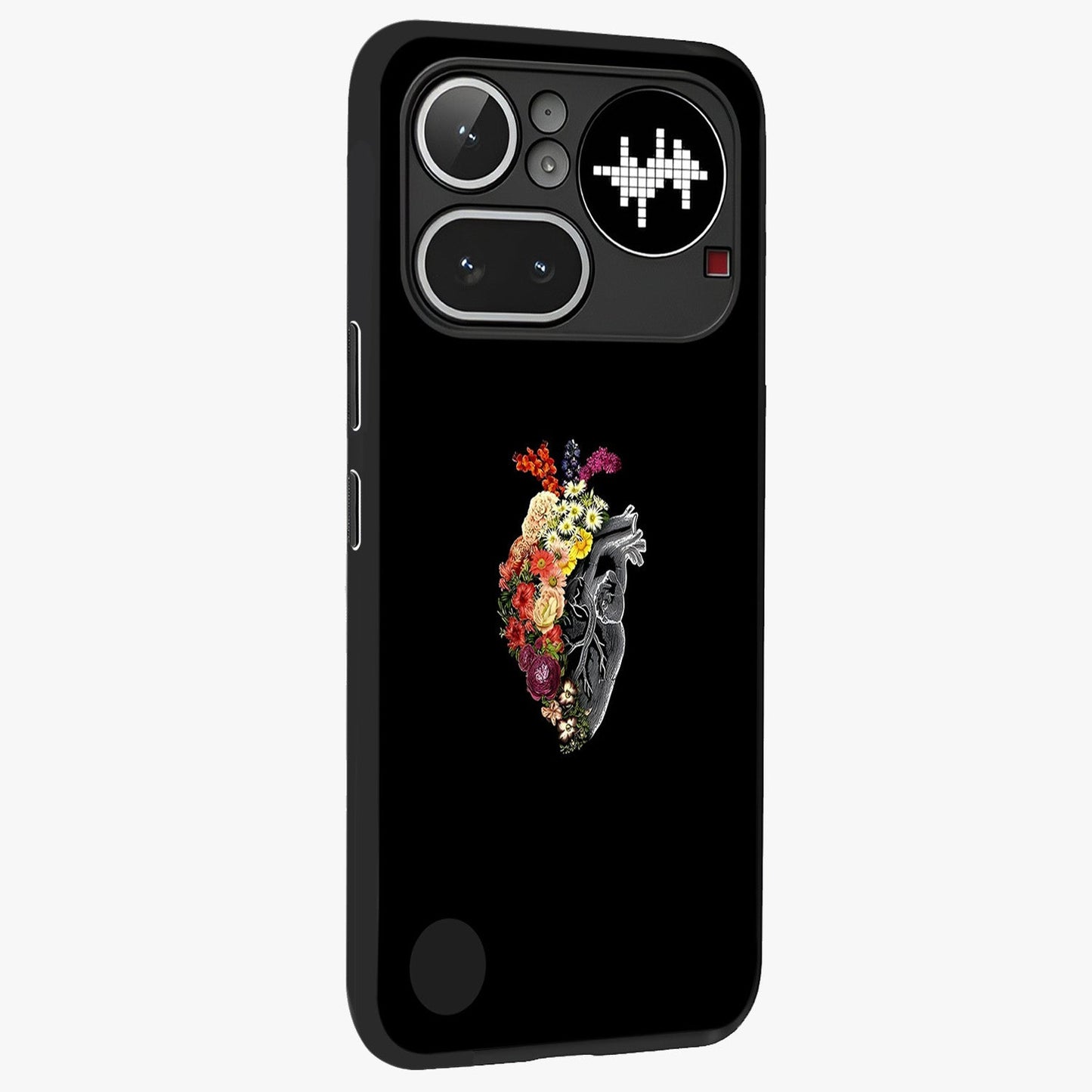 Heart With Flowers Glass Case upright view showcasing decorative heart and floral artwork with sweet romantic theme.