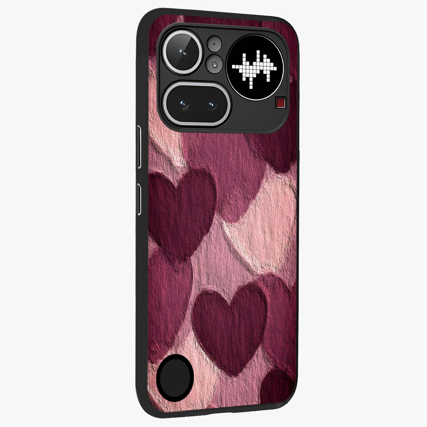 Layered Paper Hearts Glass Case upright view showcasing decorative layered heart artwork with sweet love theme.