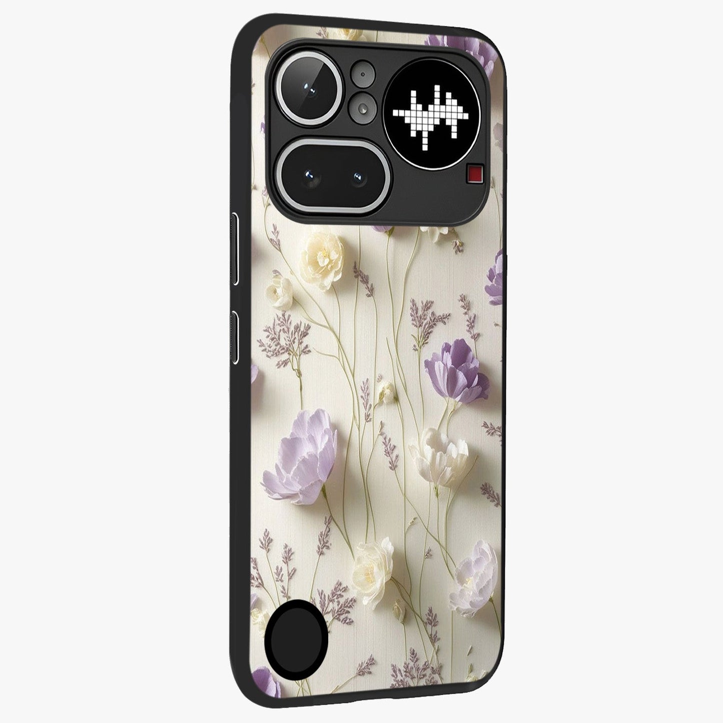 Lilac Breeze Harmony Glass Case upright view showcasing delicate lilac artwork with peaceful floral theme.