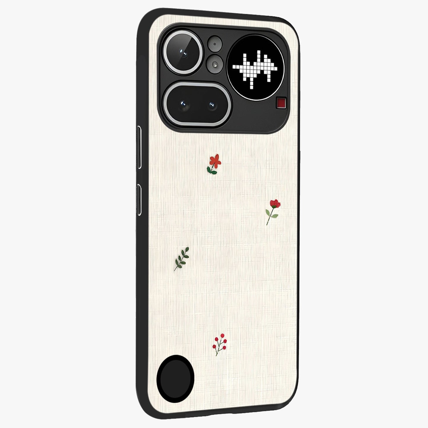 Minimalistic Blue With White Flower Pattern Glass Case upright view showcasing clean white flower artwork with calming blue theme.