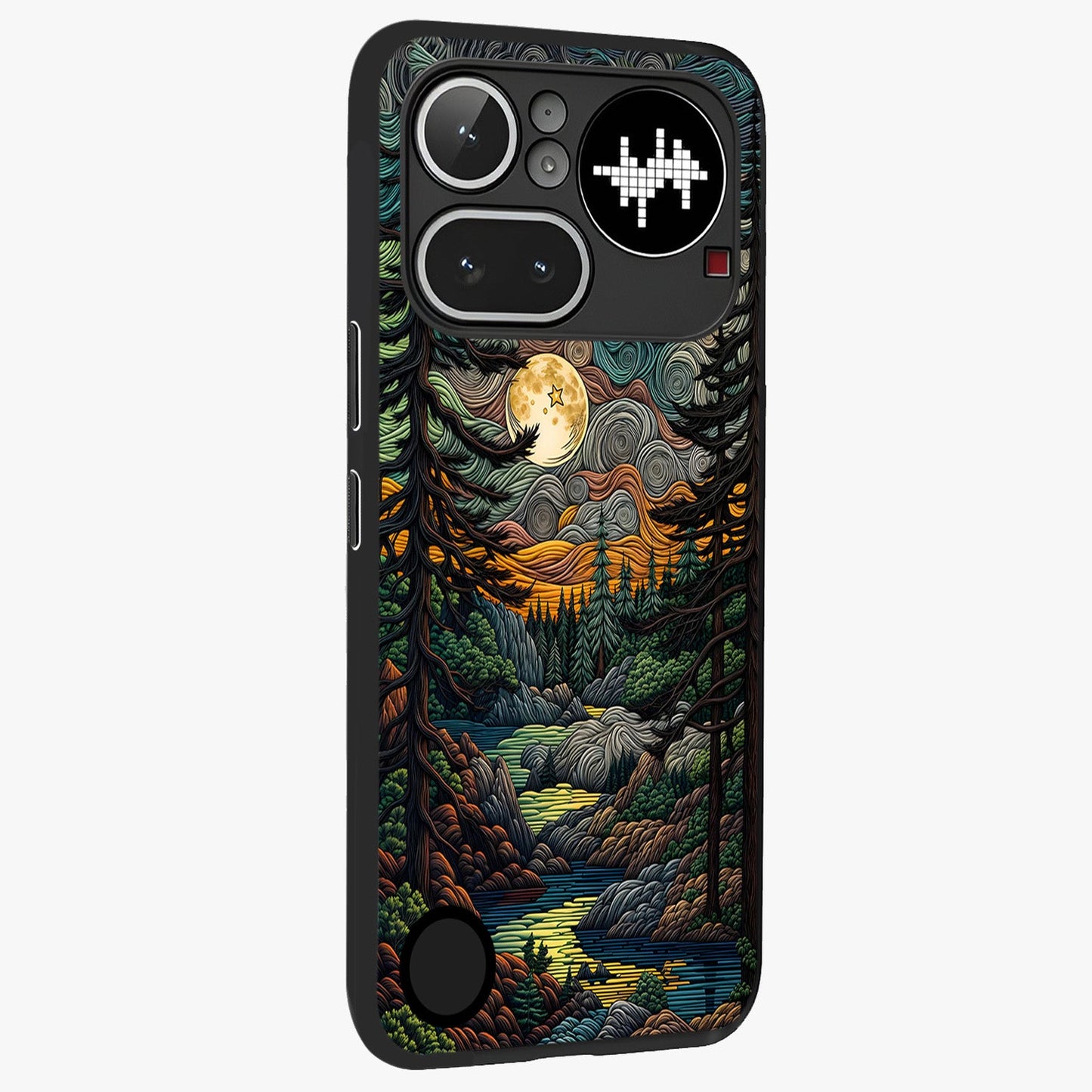 Moonlight Forest Dream Glass Case upright view showcasing magical forest artwork with calm night theme.