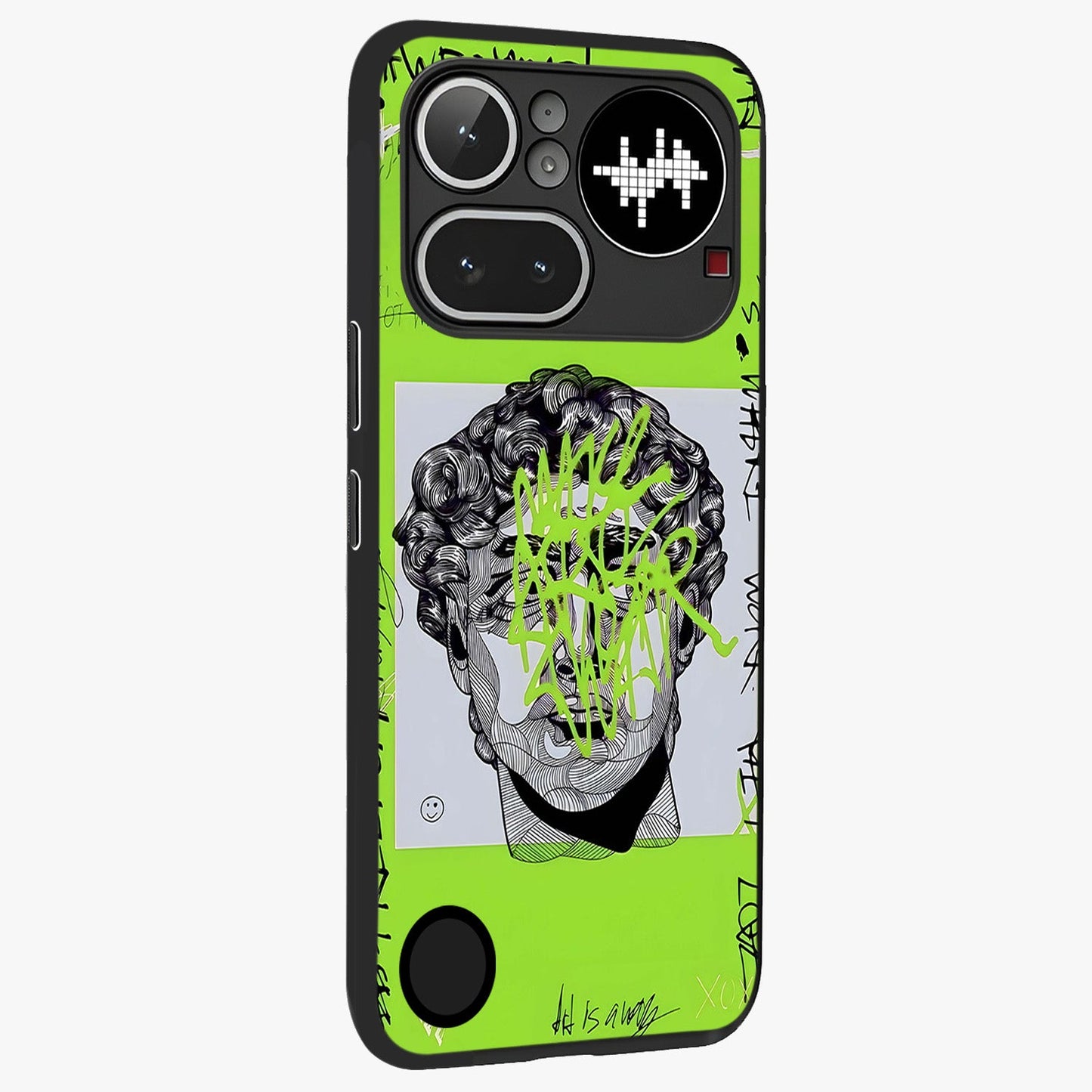 Neo Graffiti Rebellion Glass Case upright view showcasing colorful graffiti artwork with bold modern street style.