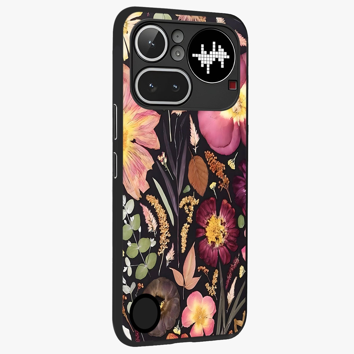 Petal Dream Tapestry Glass Case upright view showcasing detailed floral tapestry artwork with artistic nature theme.