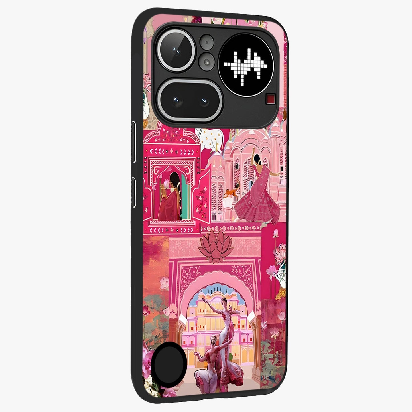 Pink Palace Muse Glass Case upright view showcasing artistic palace artwork with graceful royal theme.